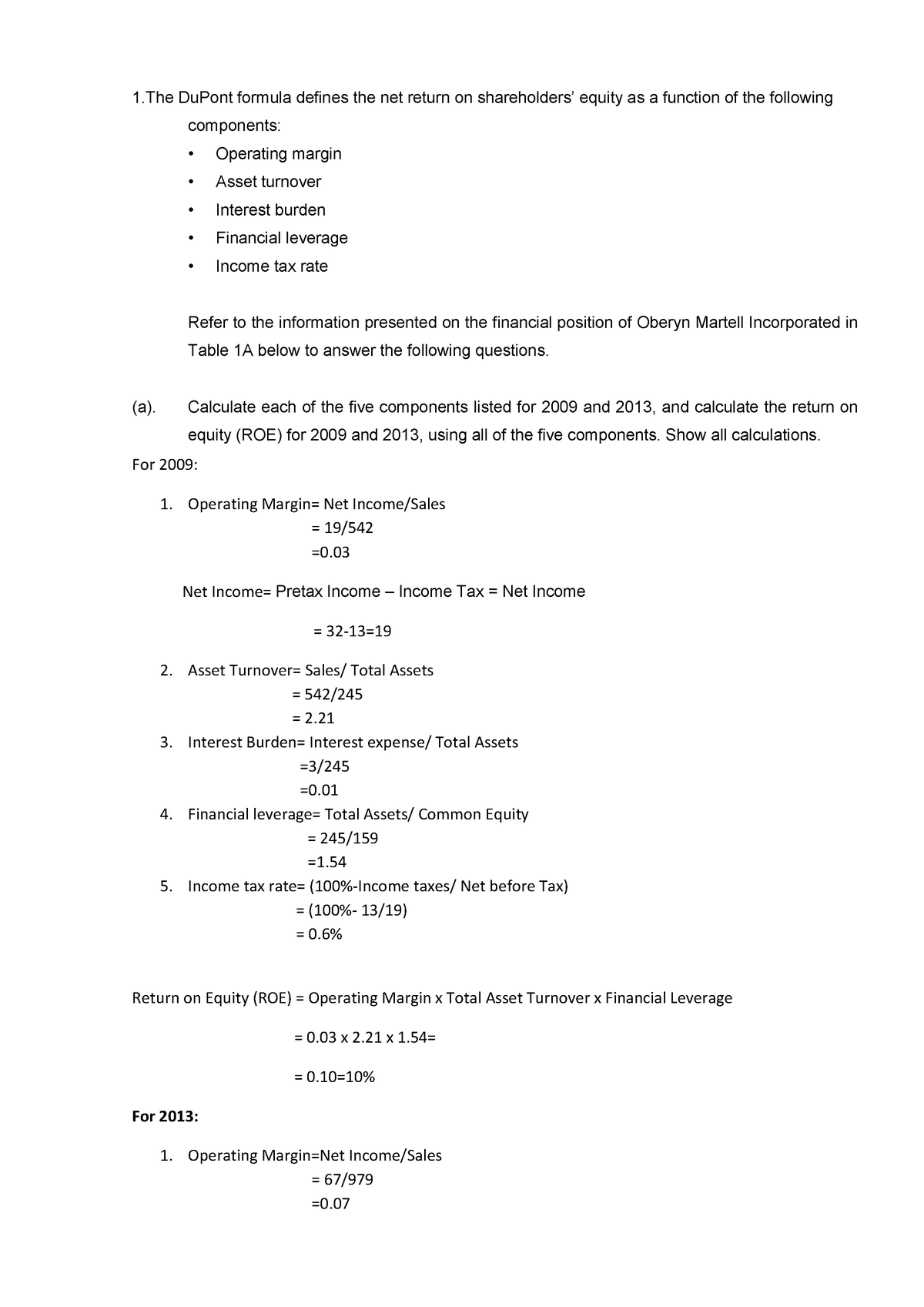 253868264-MSA-Assign - 1 DuPont formula defines the net return on ...