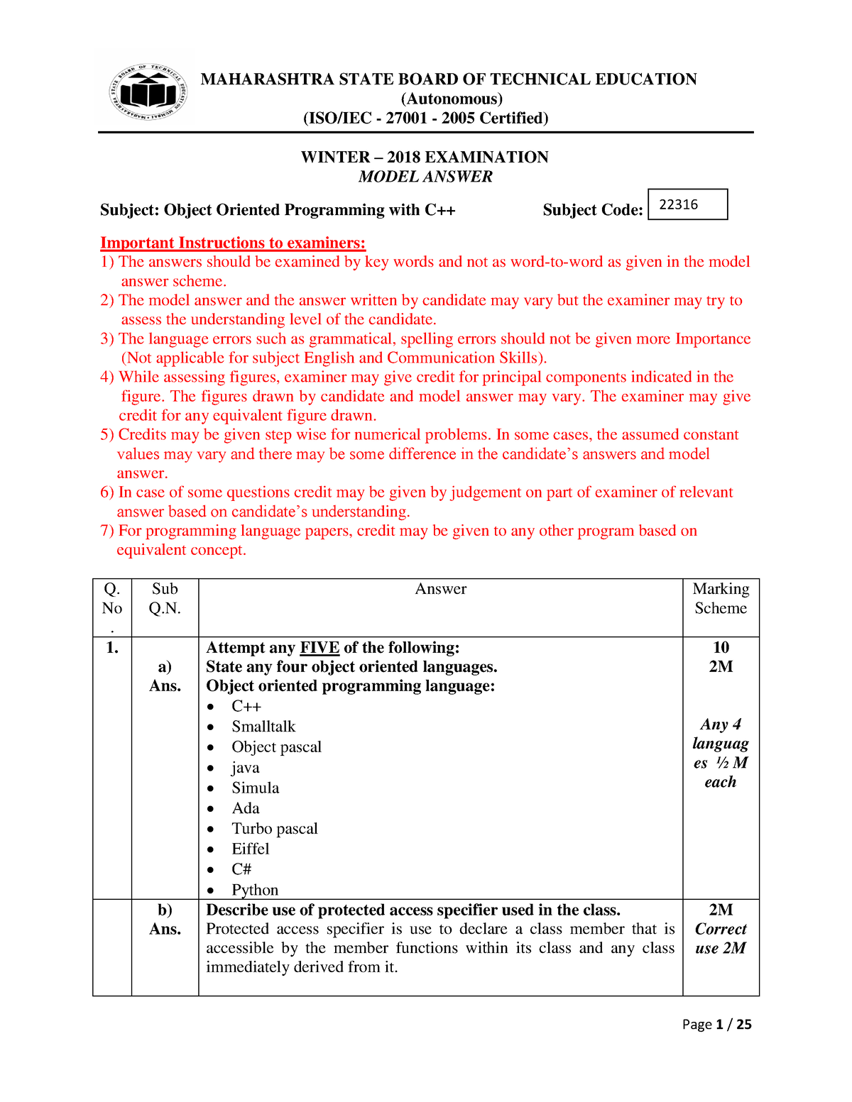 22316 2018 Winter Model Answer Paper - Computer Science - Studocu