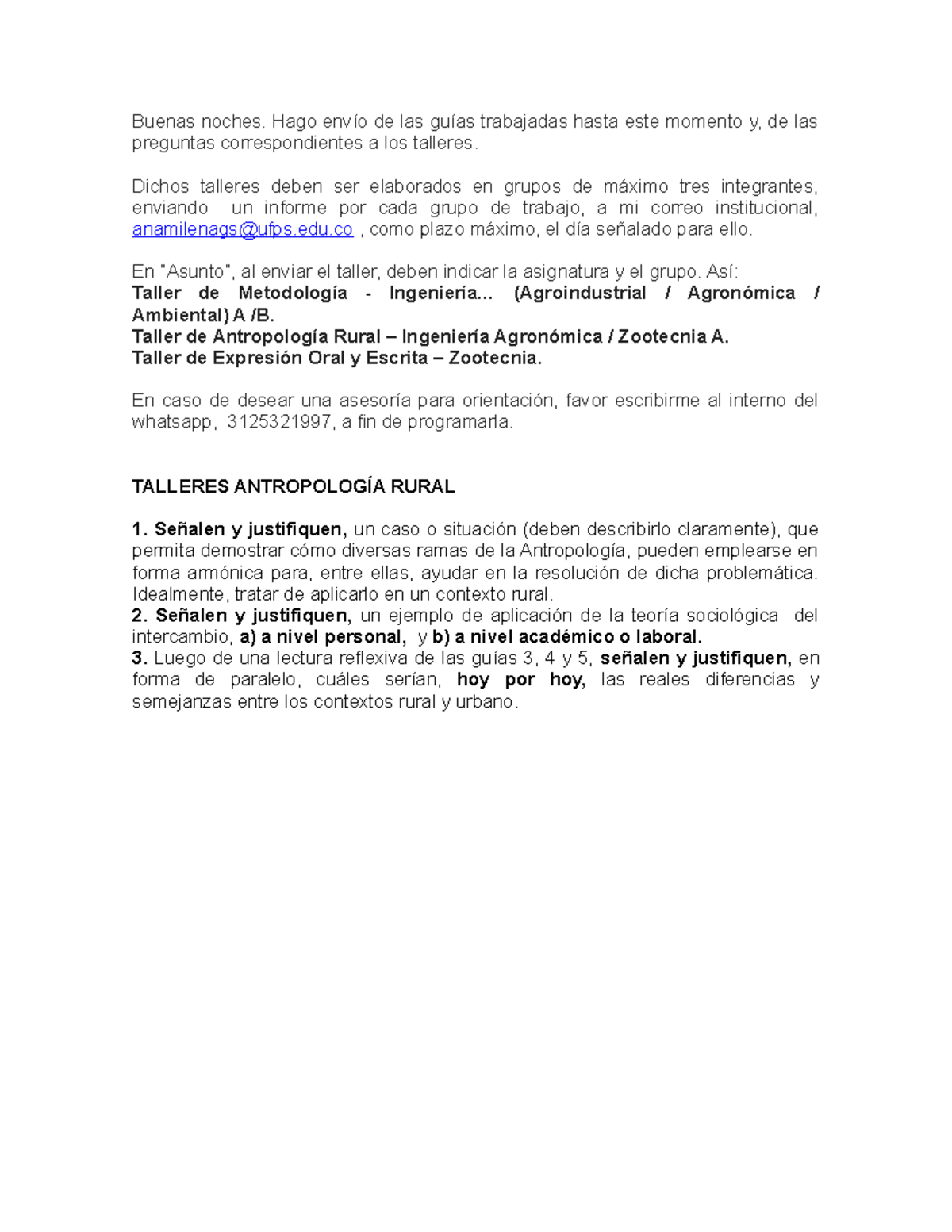 Antropología Rural - Instrucciones y preguntas - Talleres - Buenas ...