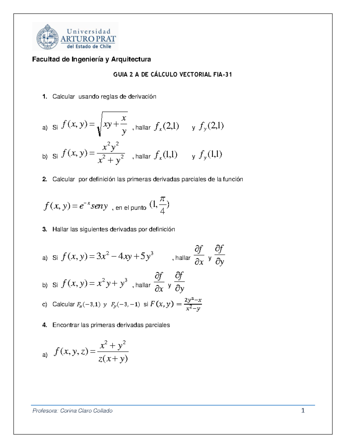 Guia 2 Calculo Vectorial - Facultad De Ingeniería Y Arquitectura GUIA 2 ...