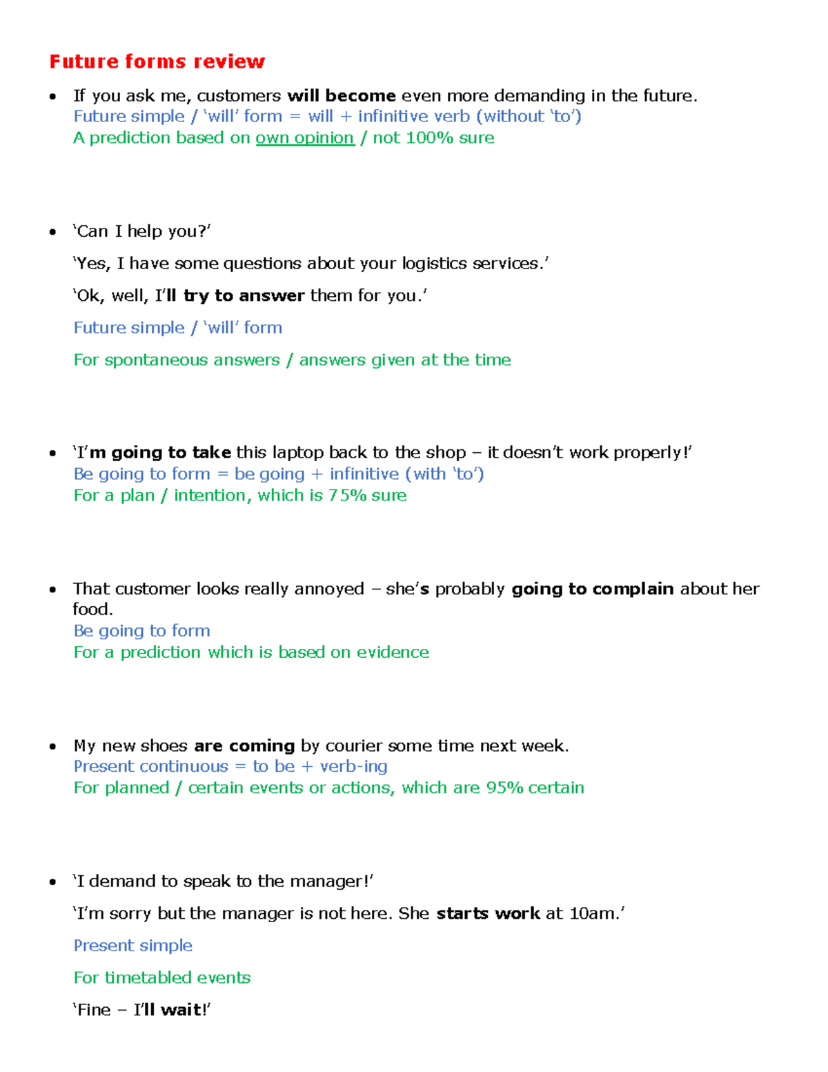 Future forms recap examples to discuss - Future forms review If you ask ...