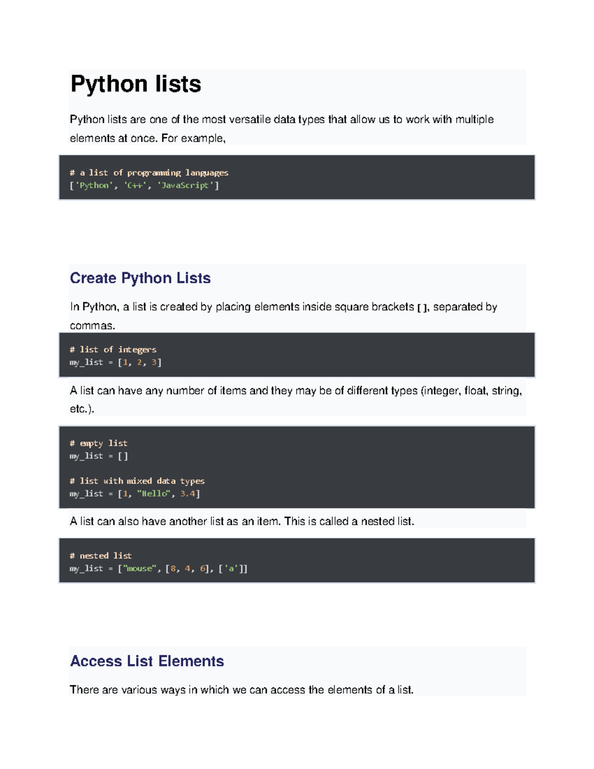 Python mdl4 part2 - Python lists Python lists are one of the most ...