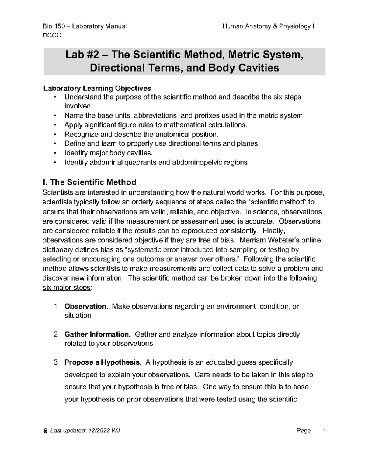 BIO 150 Lab 2 Manual - Lab - DCCC Lab #2 – The Scientific Method ...