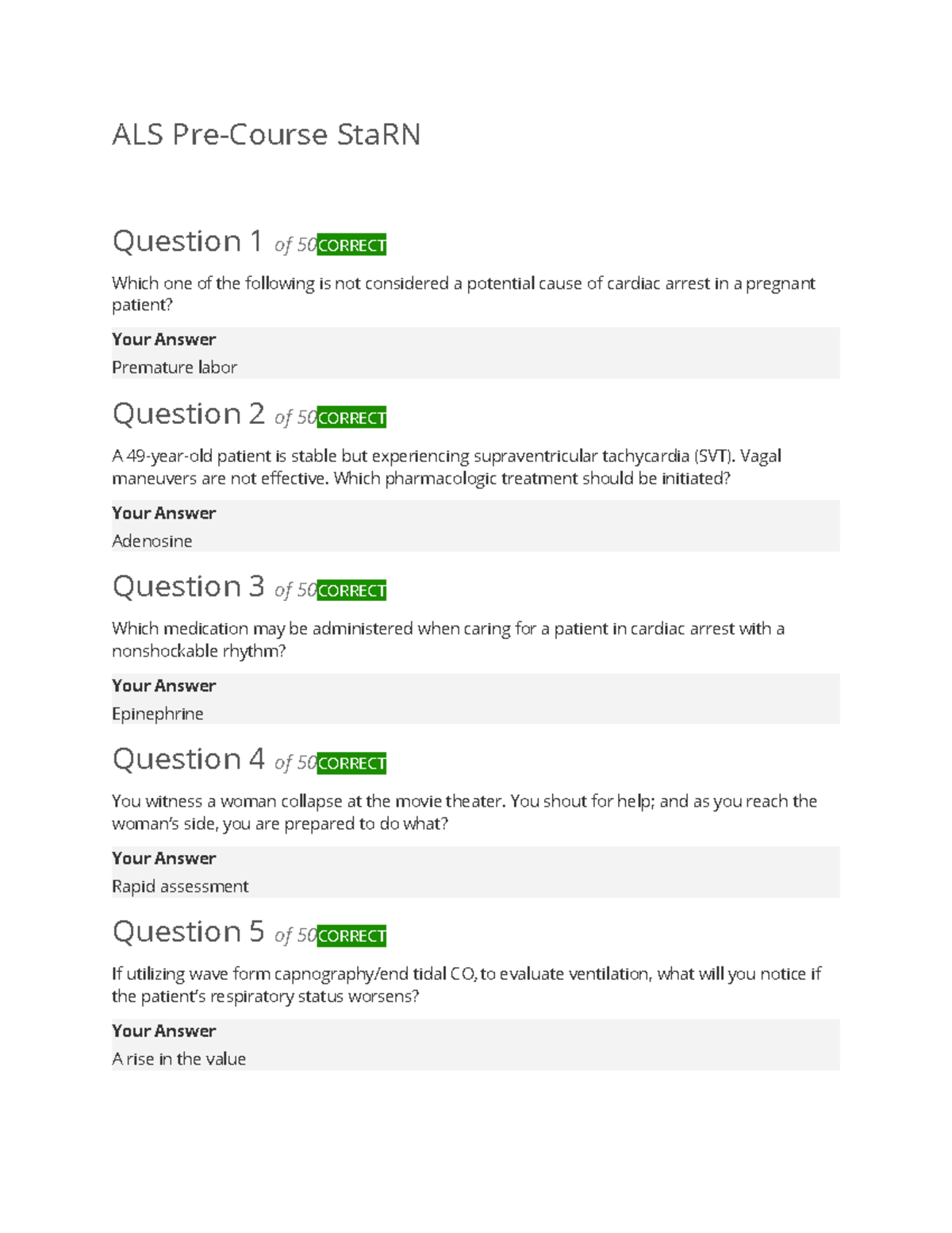 STa RN ALS Pre Course - Acls - ALS Pre-Course StaRN Question 1 of ...