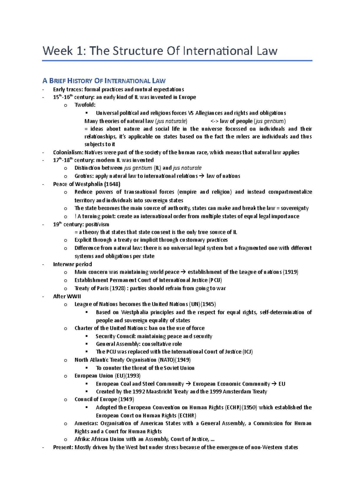 International Law Samenvatting - Week 1: The Structure Of International ...