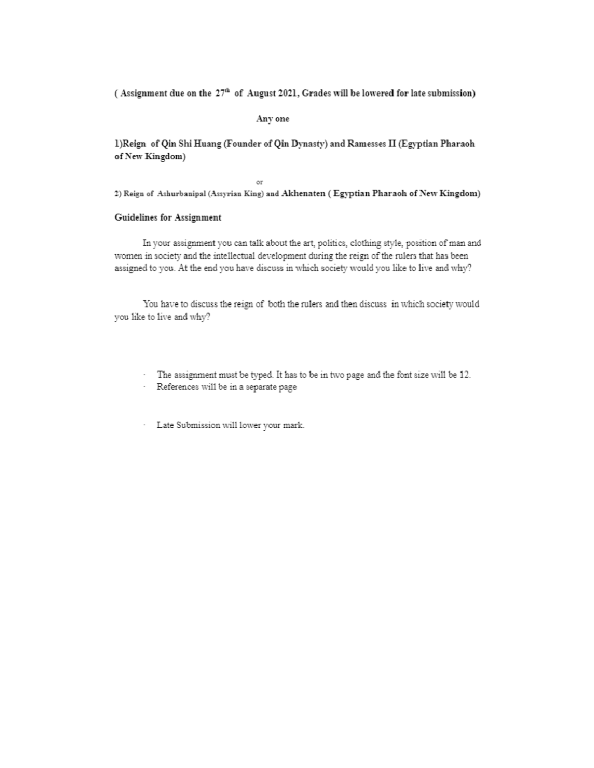 Assignment Summer 21 Section 2 - World Civilization - Studocu