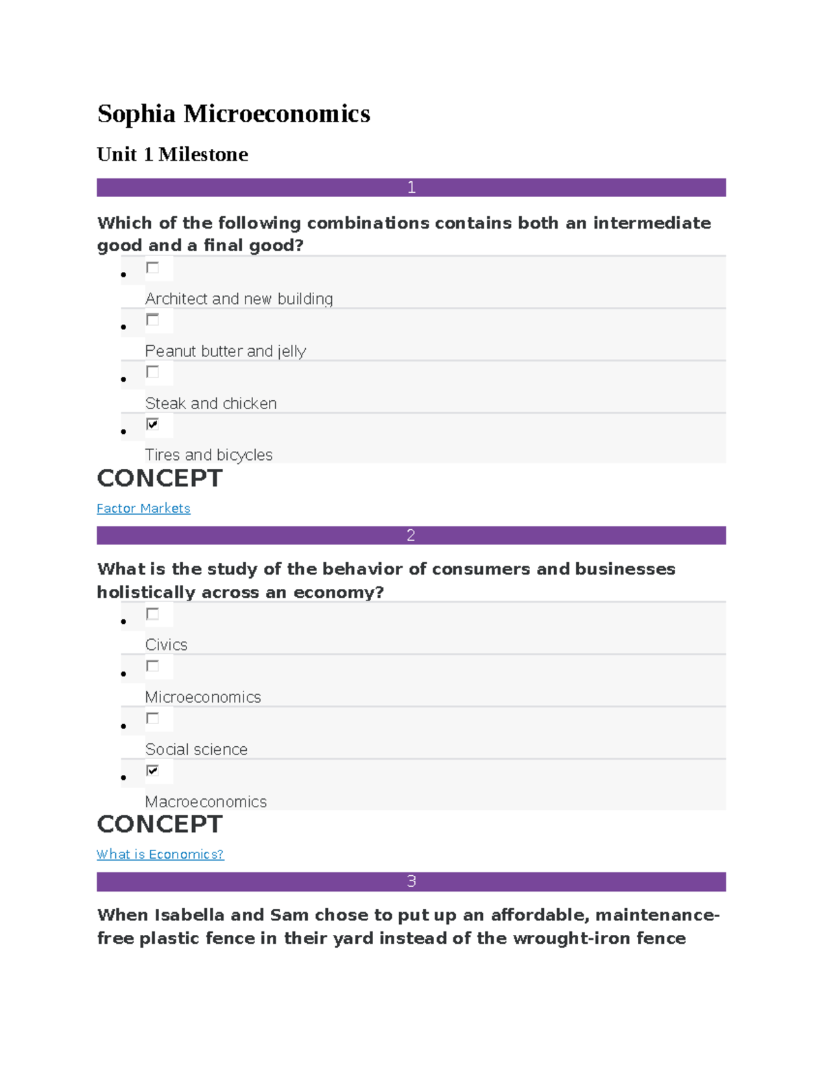 Microeconomics Unit 1 Milestone - Sophia Microeconomics Unit 1 ...