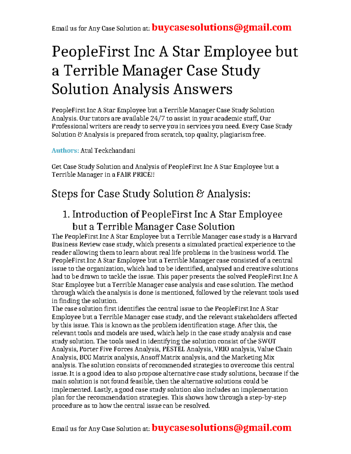 Case Solution PeopleFirst Inc A Star Employee but a Terrible Manager ...