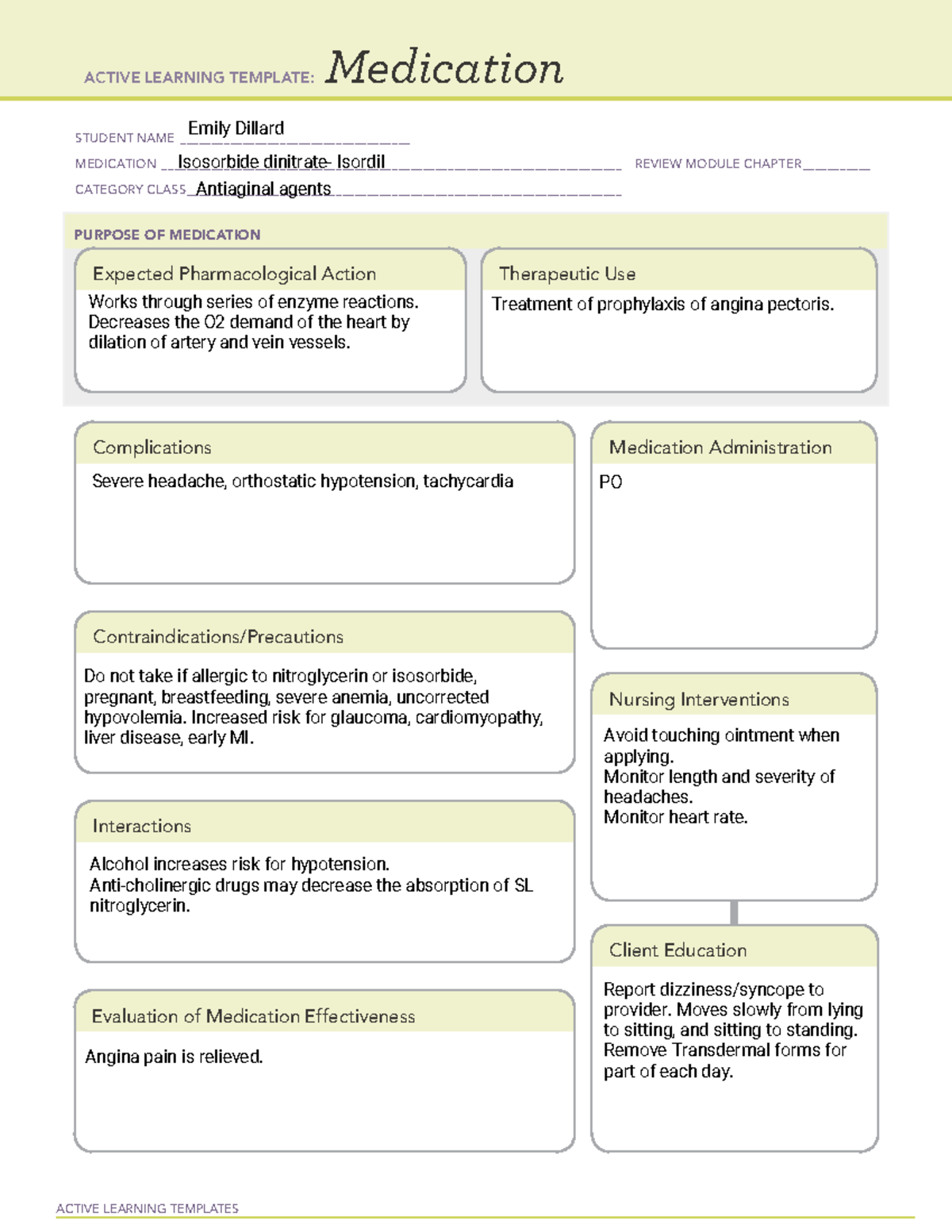 ATI medication isosorbide - ACTIVE LEARNING TEMPLATES Medication ...