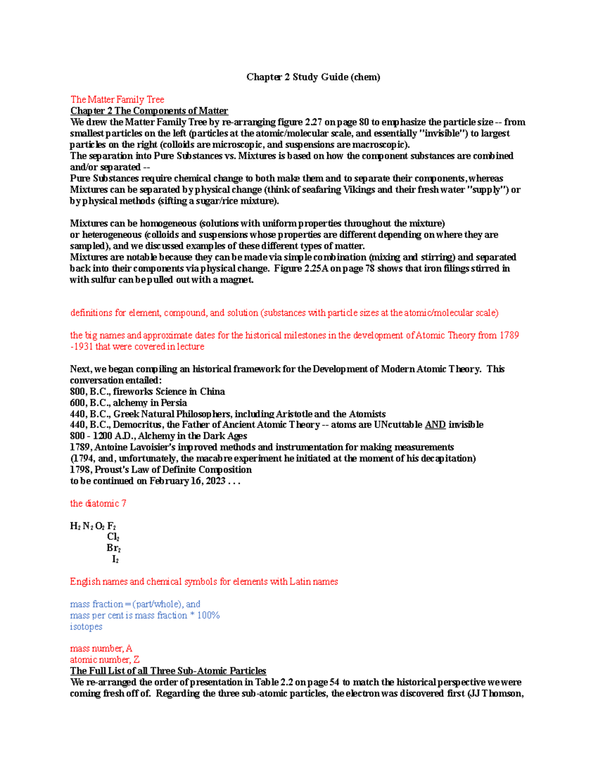 Chem Study Guide 2 - Chapter 2 Study Guide (chem) The Matter Family 