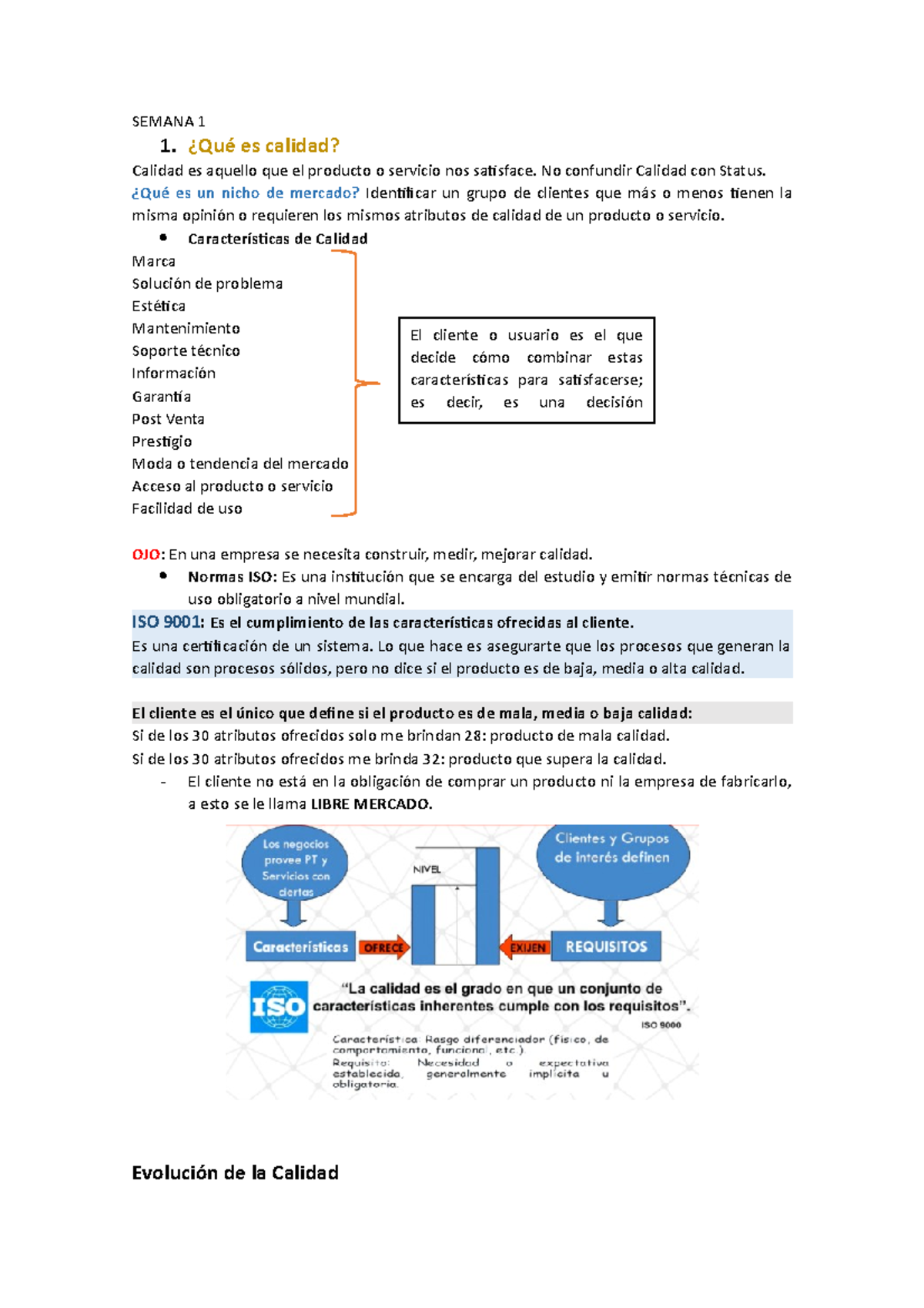 S1 Herramientas - SEMANA 1 1. ¿Qué Es Calidad? Calidad Es Aquello Que ...