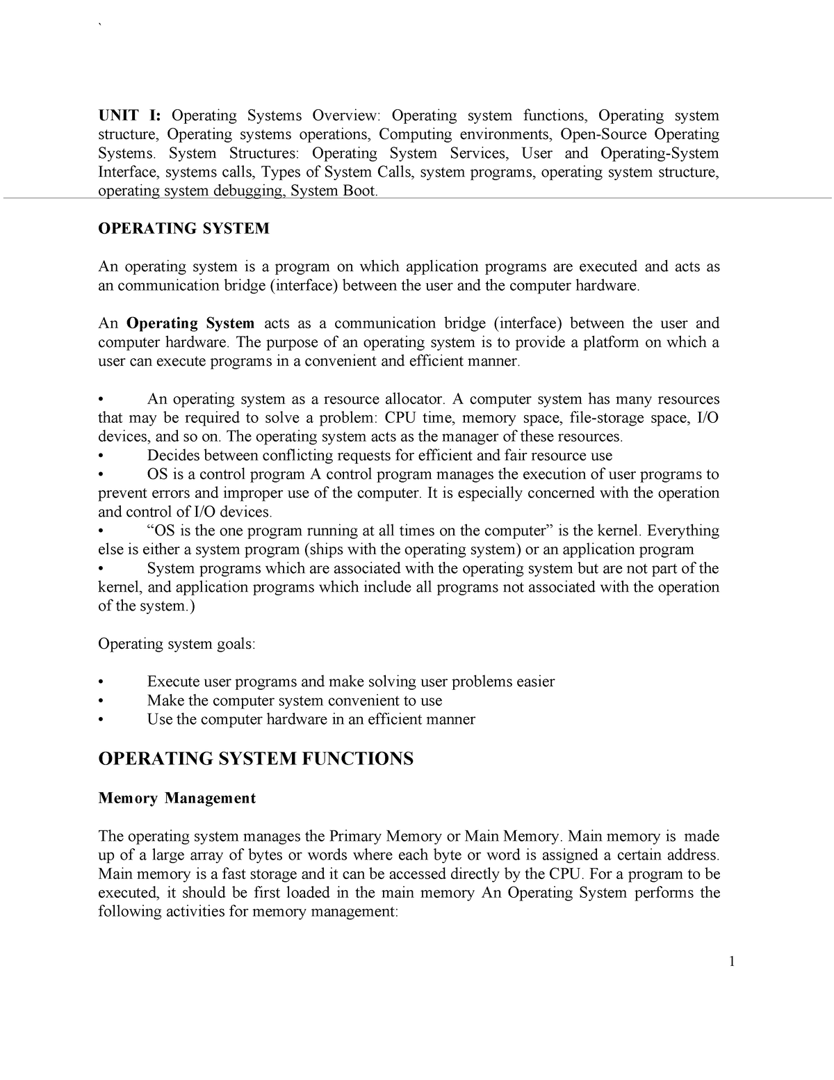 OS UNIT-1 (updated) - Unit 1 Notes - UNIT I: Operating Systems Overview ...