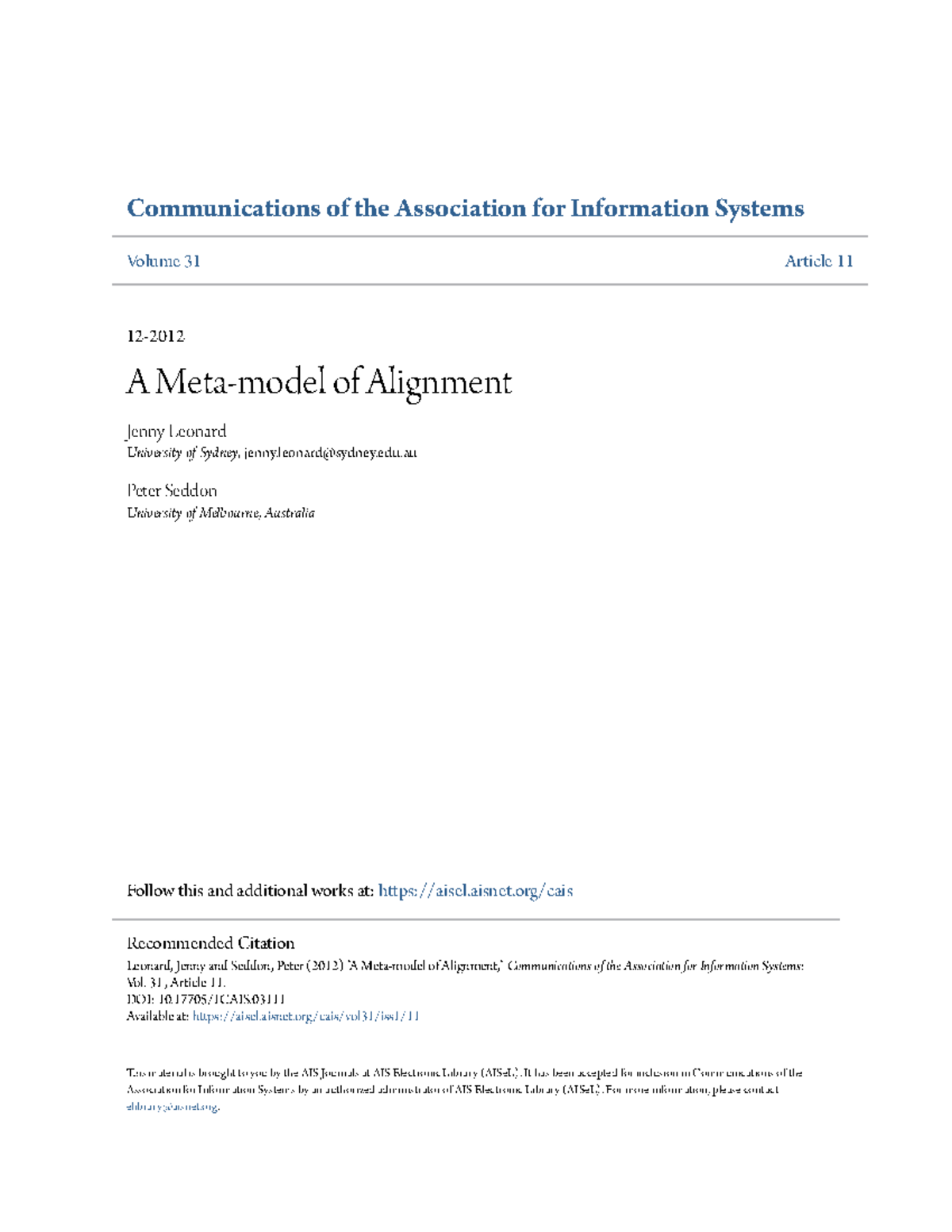 A Meta-model of Alignment dari segala model - Information Technology ...