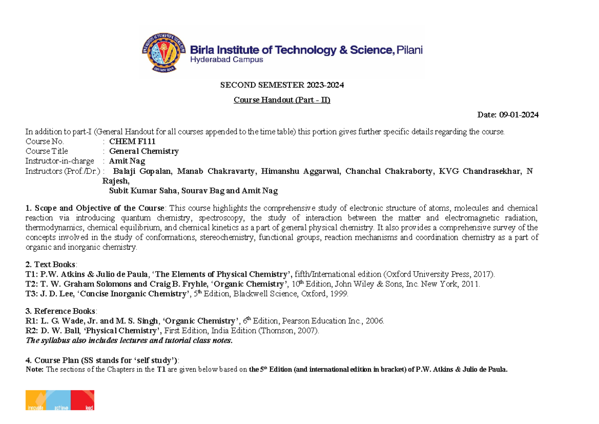 CHEM F111 GChem Handout 2023-24 2nd sem AN - SECOND SEMESTER 2023 ...