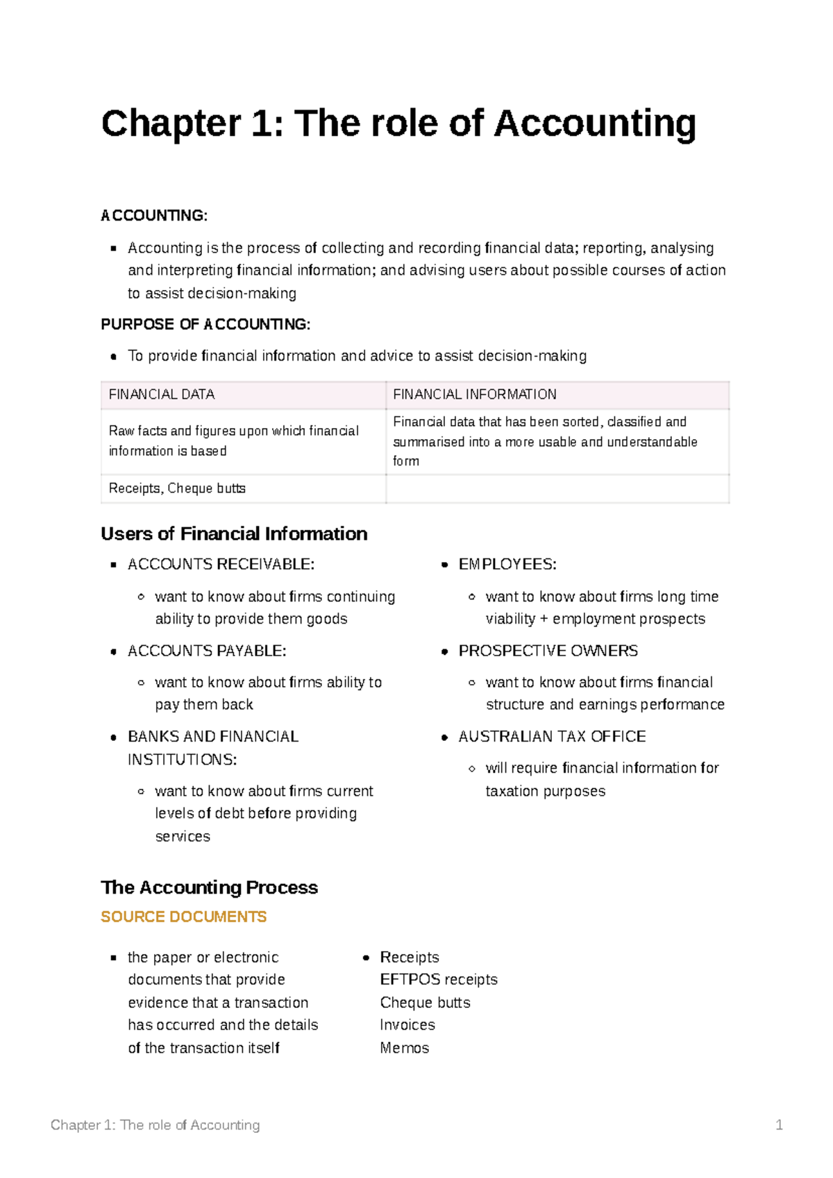 Accounting Unit 3 AOS 1 notes Chapter 1 The role of Accounting 1