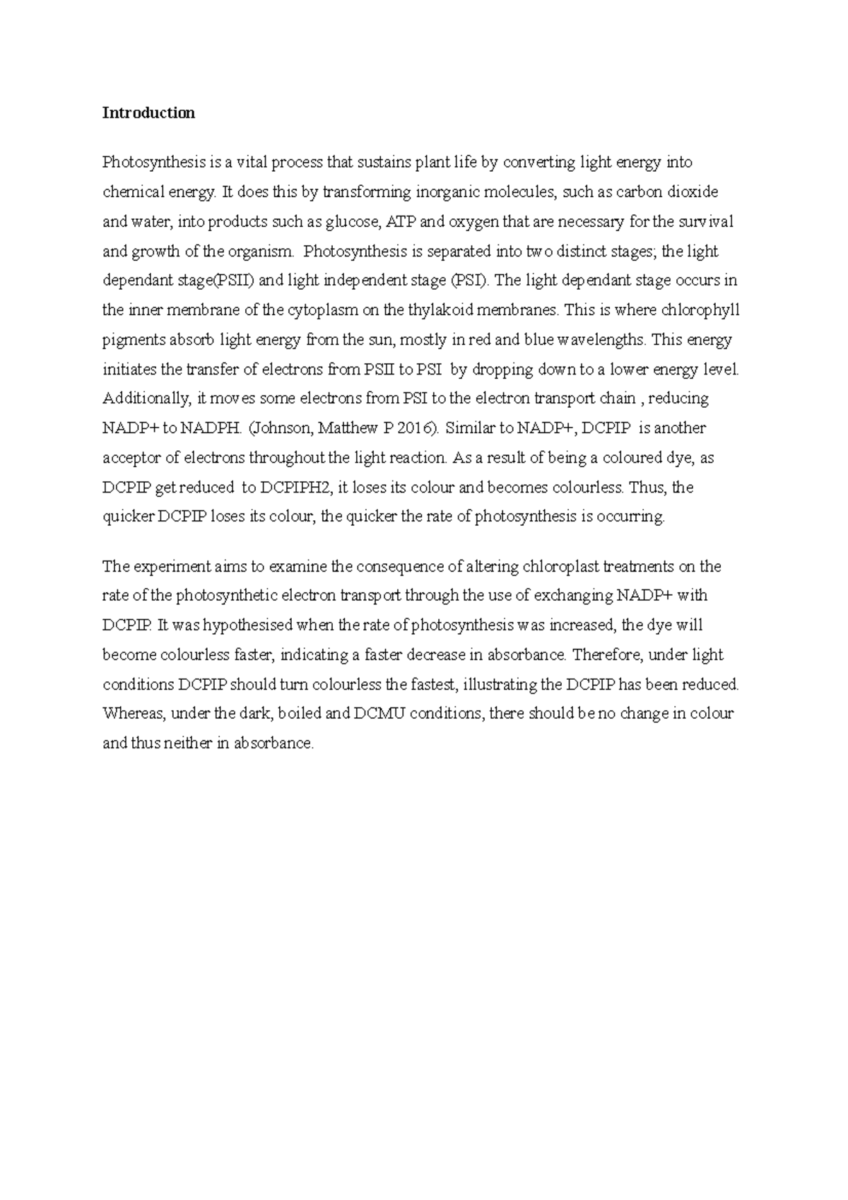 Bio1011 Lab 3 Report Introduction Photosynthesis Is A Vital Process That Sustains Plant Life By Studocu