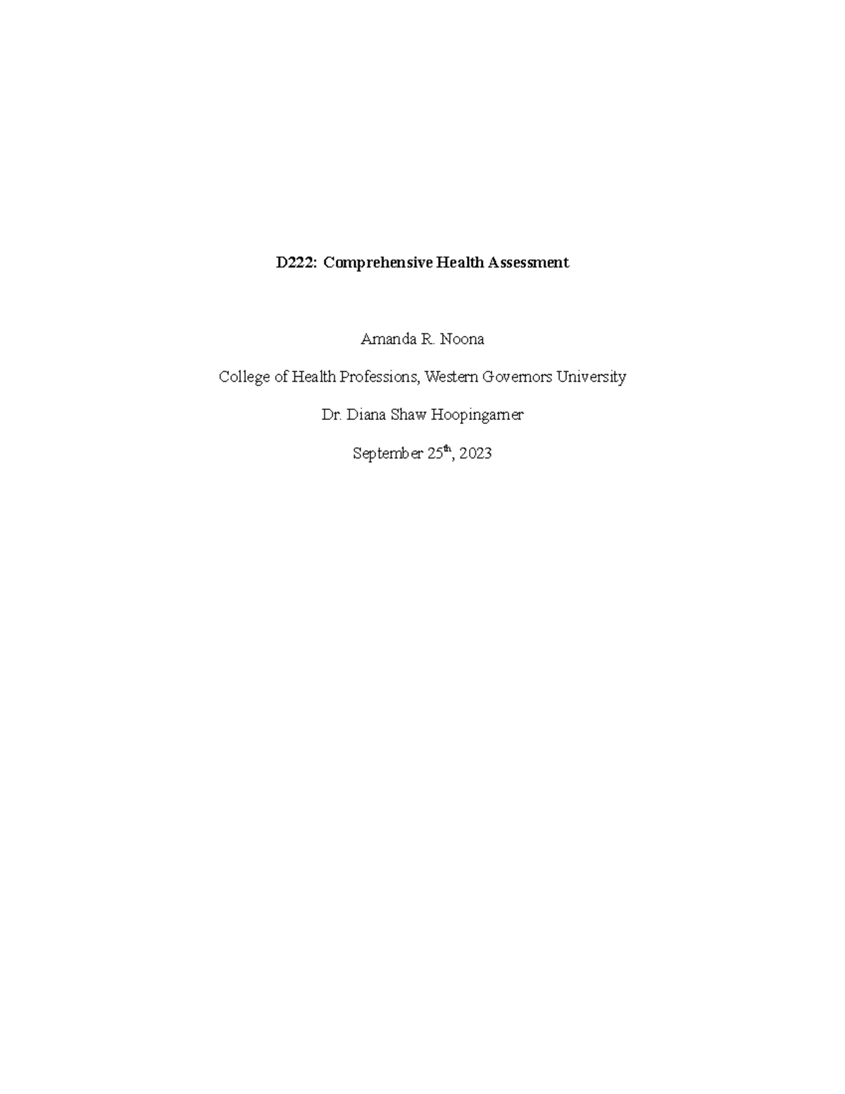 D222 Comprehensive Health Assessment Task - D222: Comprehensive Health ...