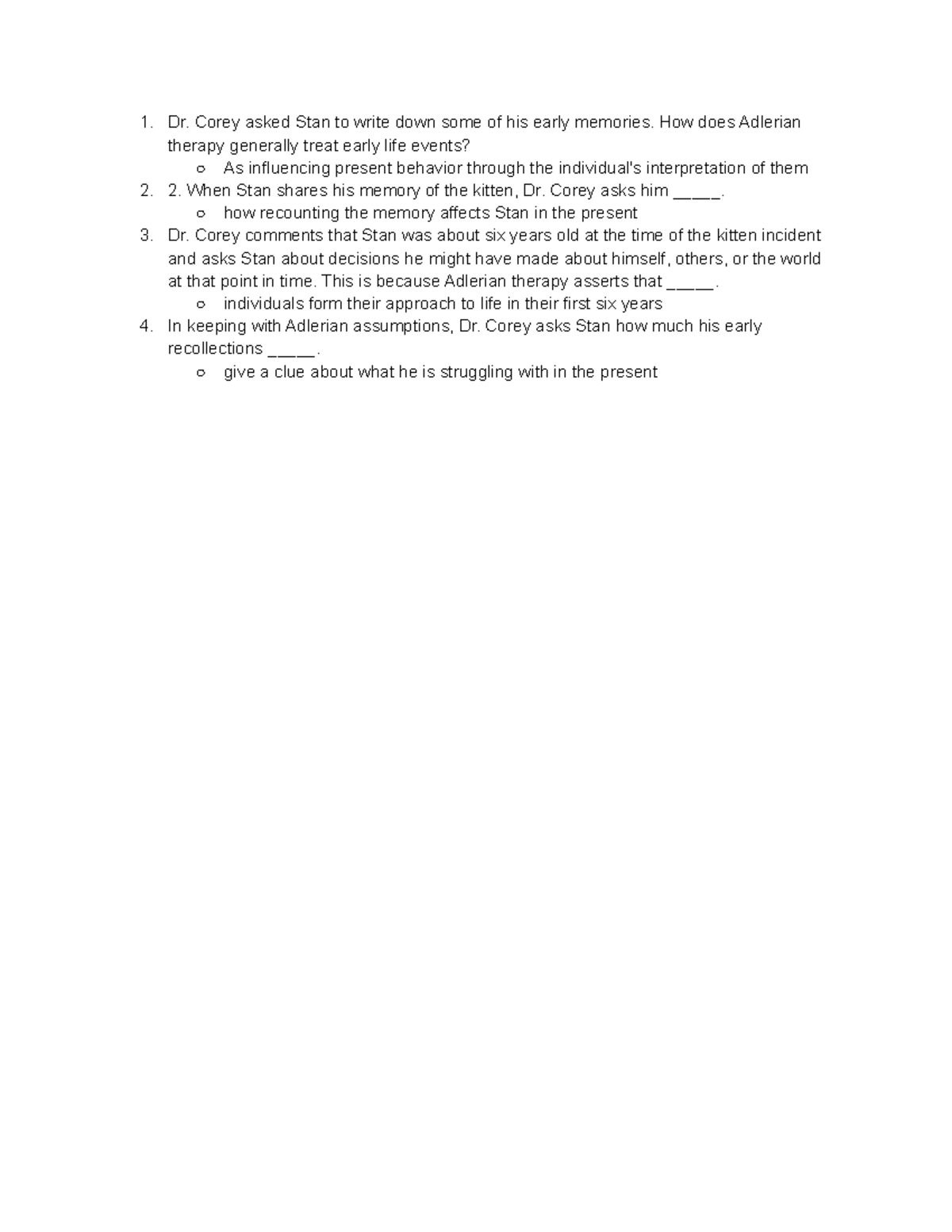 Chapter 5 Video Activity Case of Stan Adlerian Therapy - Dr. Corey ...
