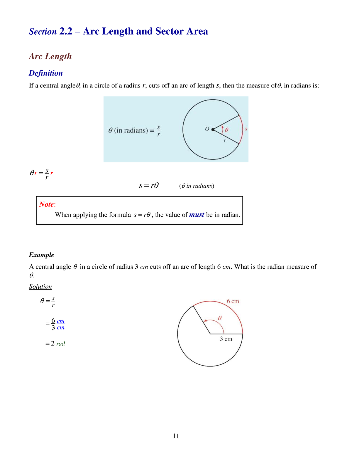 Arc Length Sector Area Word Prob Section Arc Length And Sector