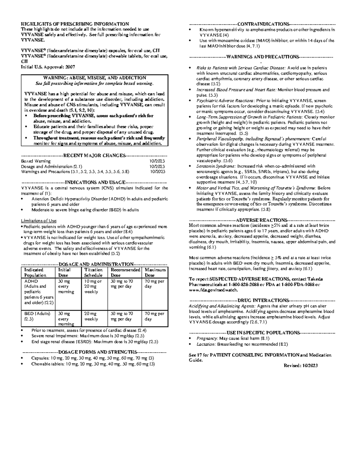 Vyvanse USA ENG - Summary Pharmacology for Nurses - HIGHLIGHTS OF ...