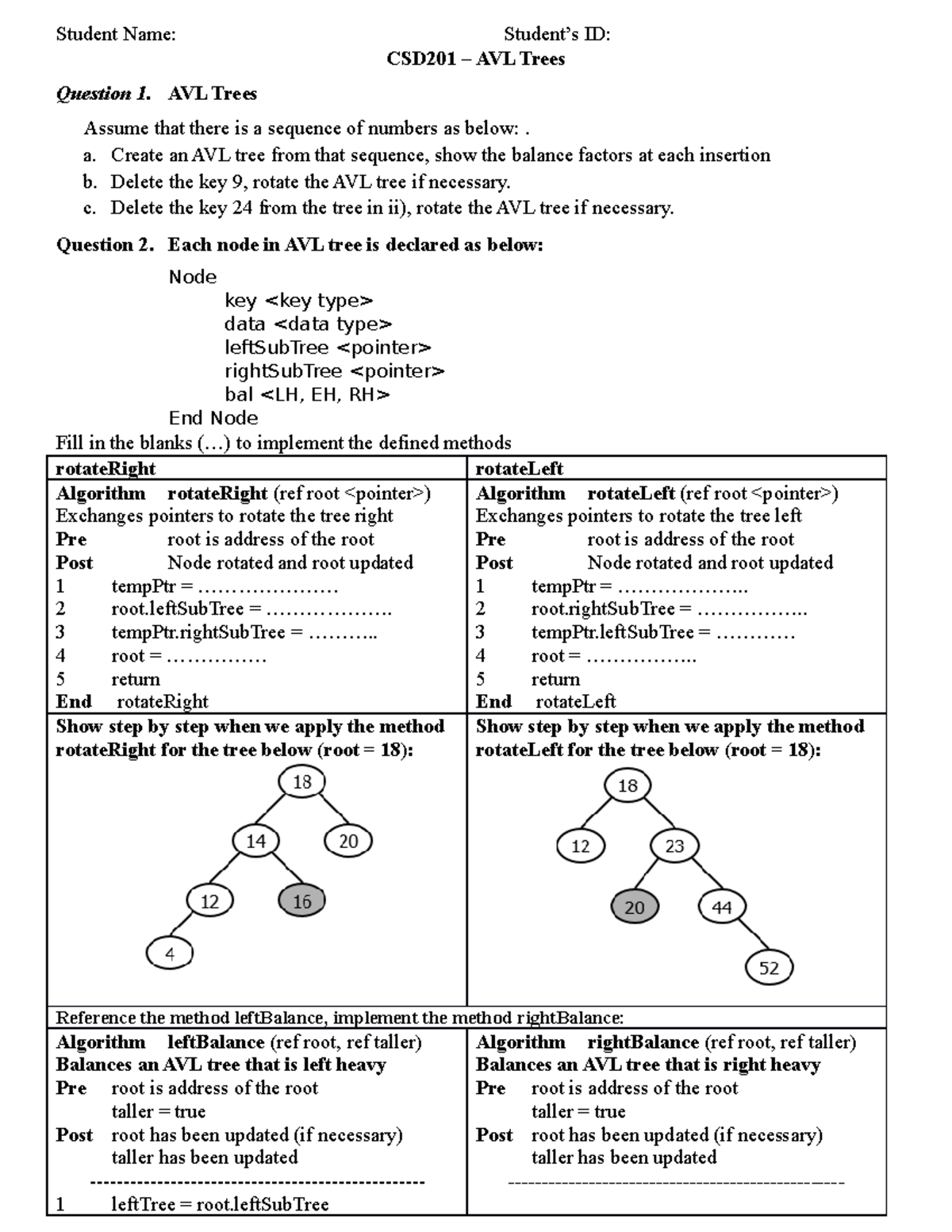 CSD201 AVL Trees - Student Name: Student’s ID: CSD201 – AVL Trees ...