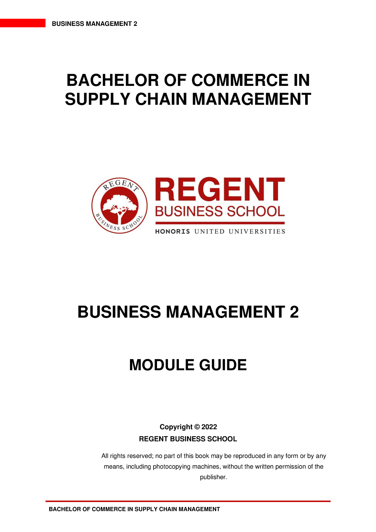 Bcomscm Business Management 2 - BACHELOR OF COMMERCE IN SUPPLY CHAIN ...