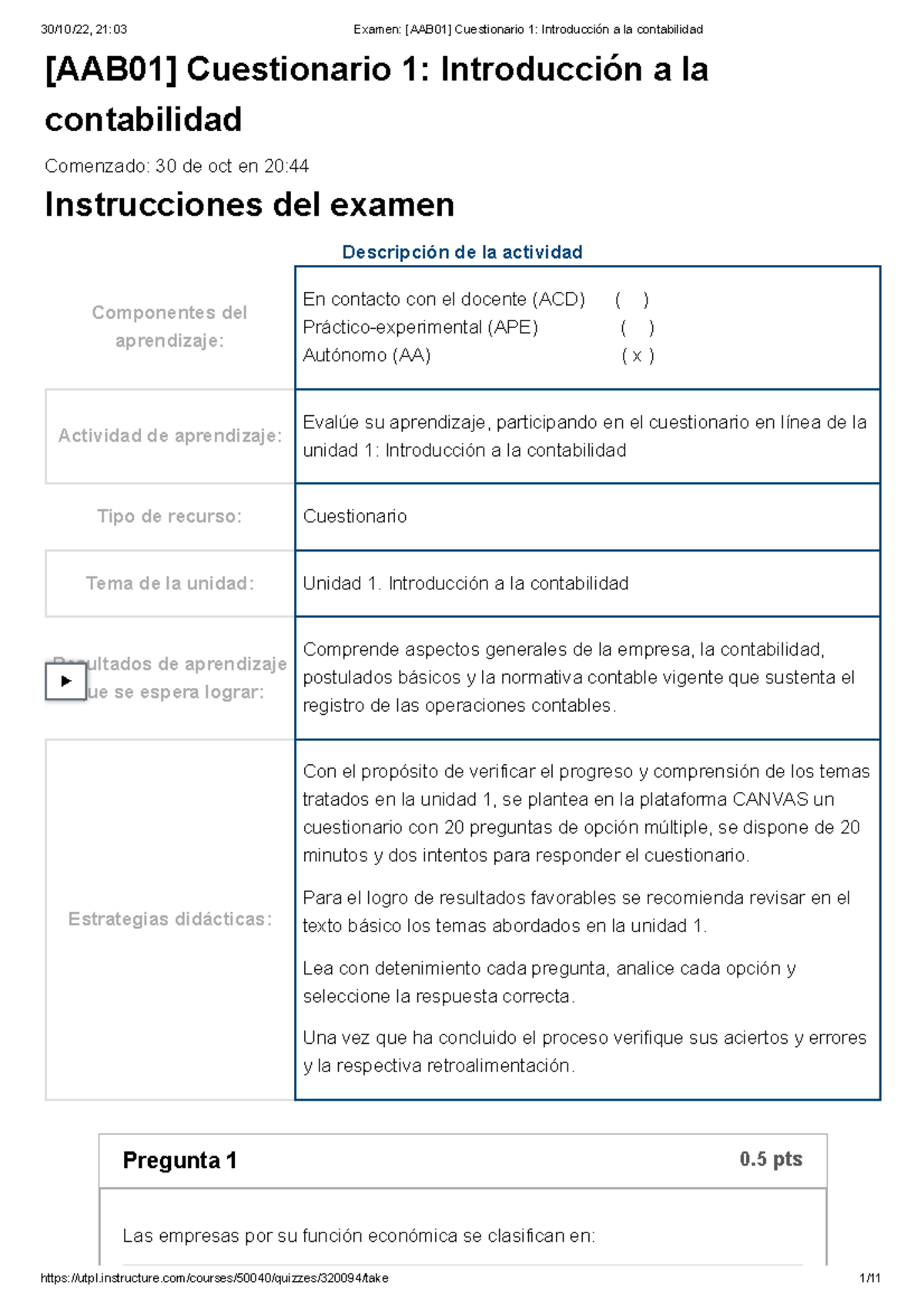 Examen Aab Cuestionario Introducci N A La Contabilidad Aab Cuestionario