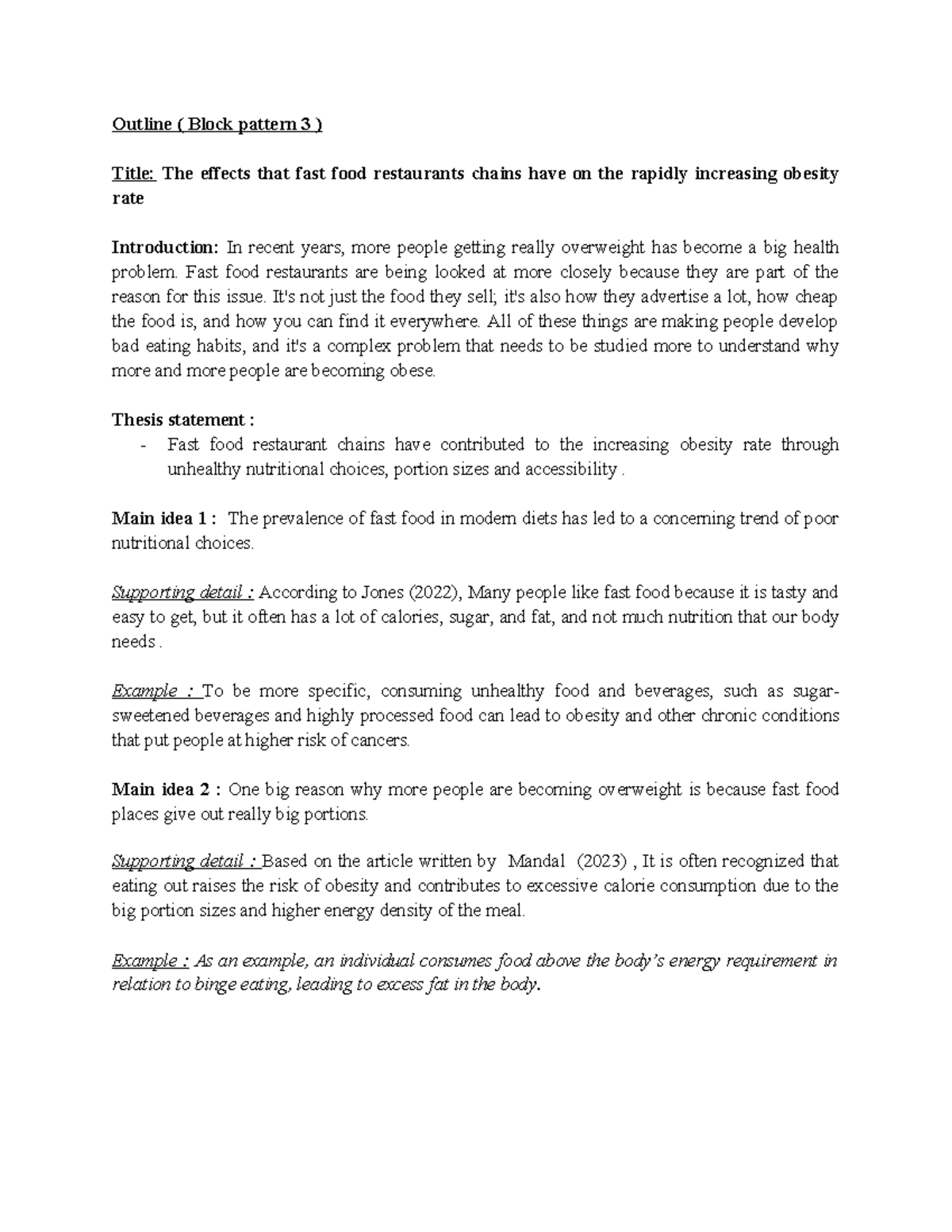 Writting ( fast food ) - Outline ( Block pattern 3 ) Title: The effects ...