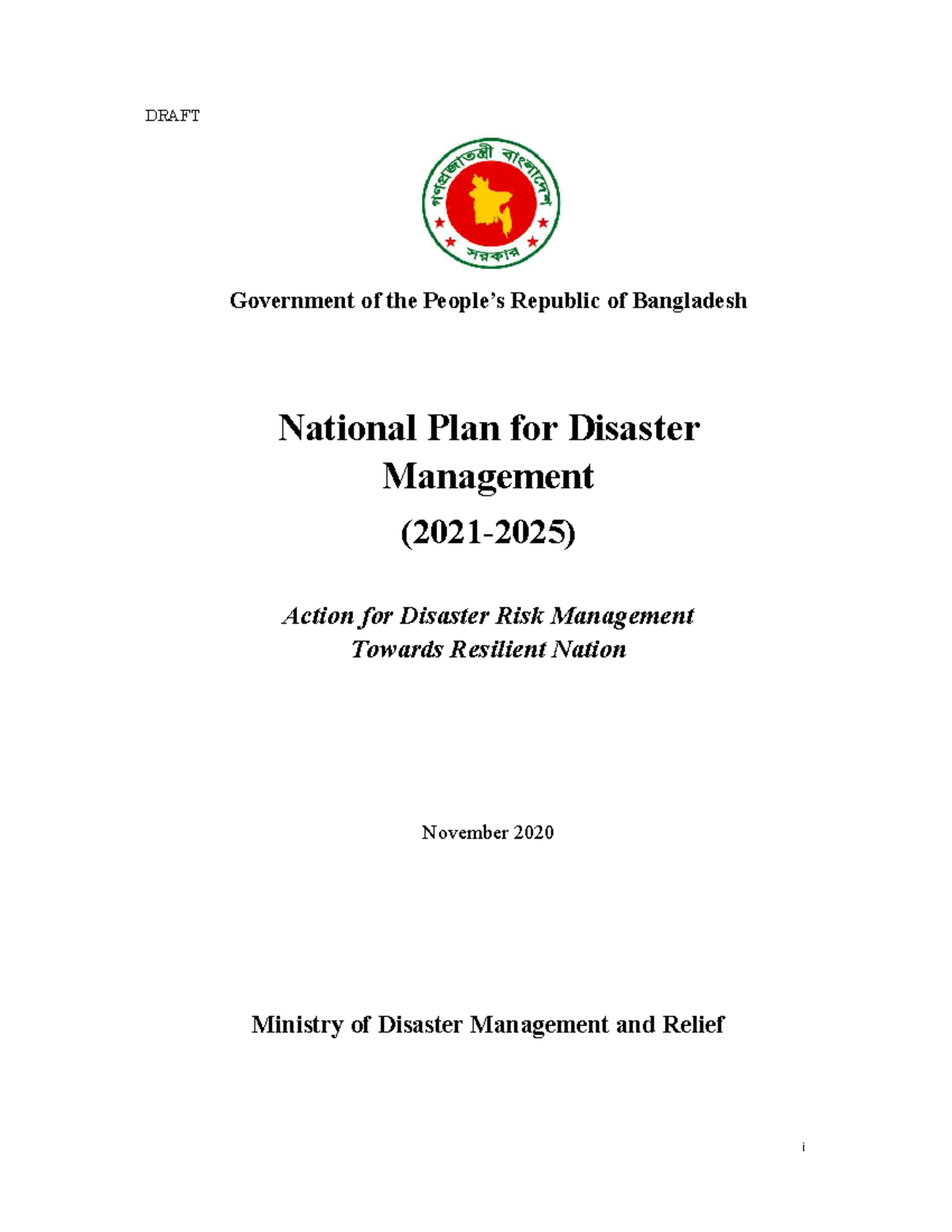 NPDM 2021-2025 Draft - i DRAFT Government of the People’s Republic of ...