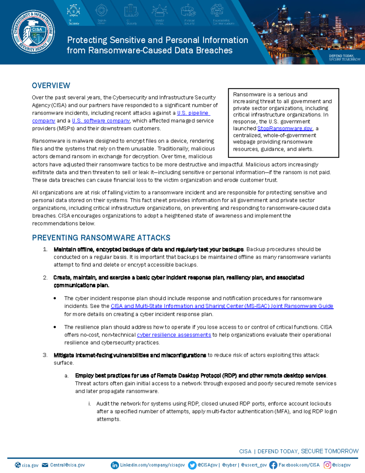 CISA Fact Sheet-Protecting Sensitive And Personal Information From ...