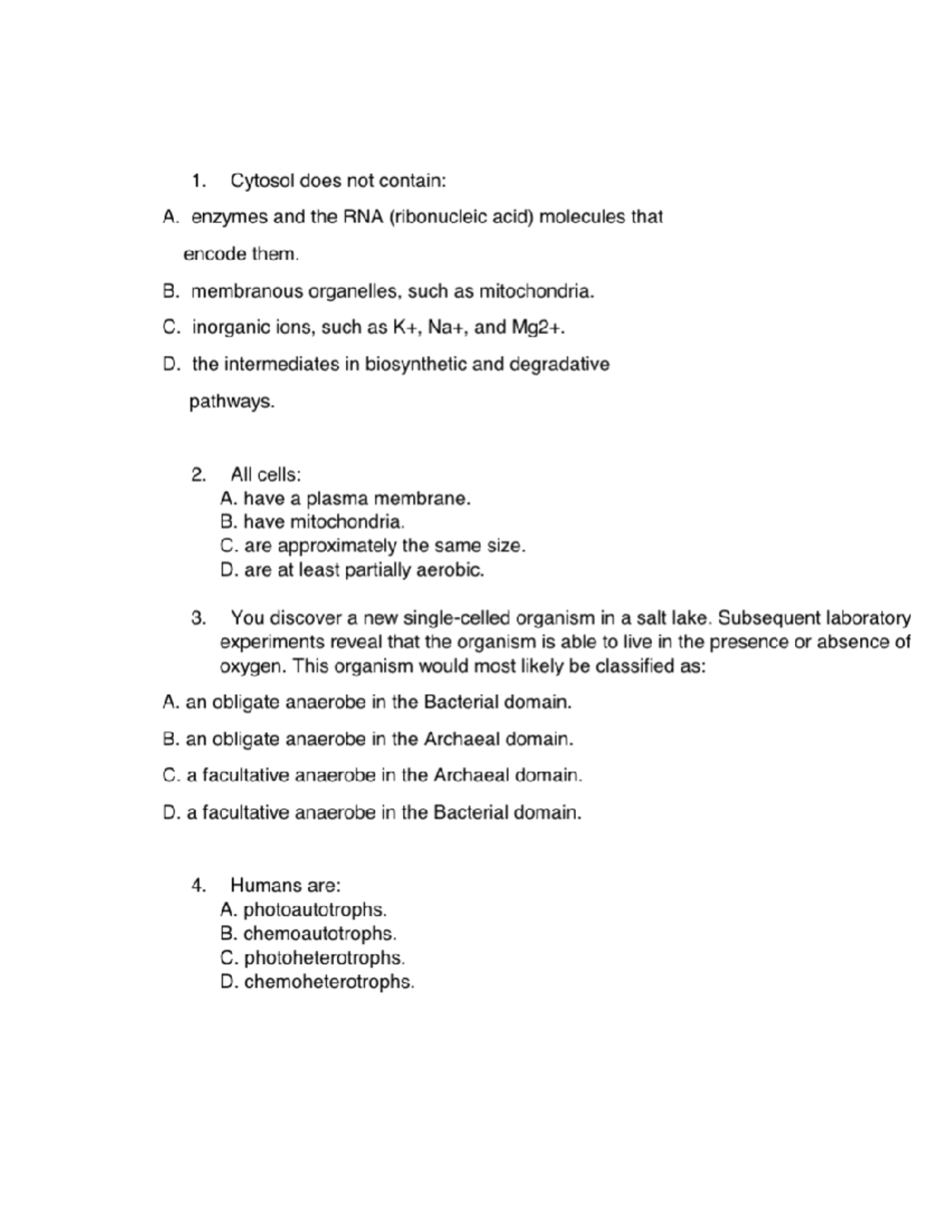 Biochem Questions Exam 1 - CH 341 - Studocu