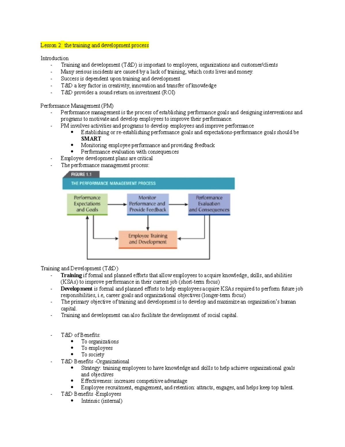 Notes Lesson 2-5 - Lesson 2: the training and development process ...