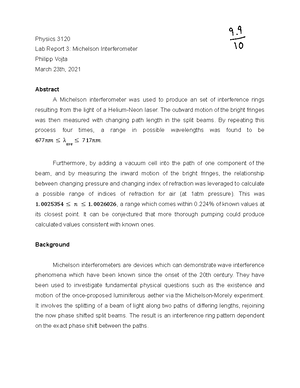 Optics Lab Report 3: Michelson Interferometer - Physics 3120 Lab Report ...