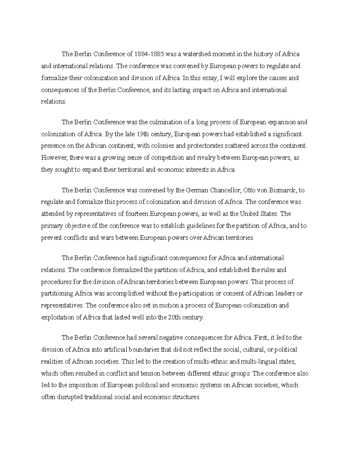 The Berlin Conference of 18841885 Consequences for Africa and