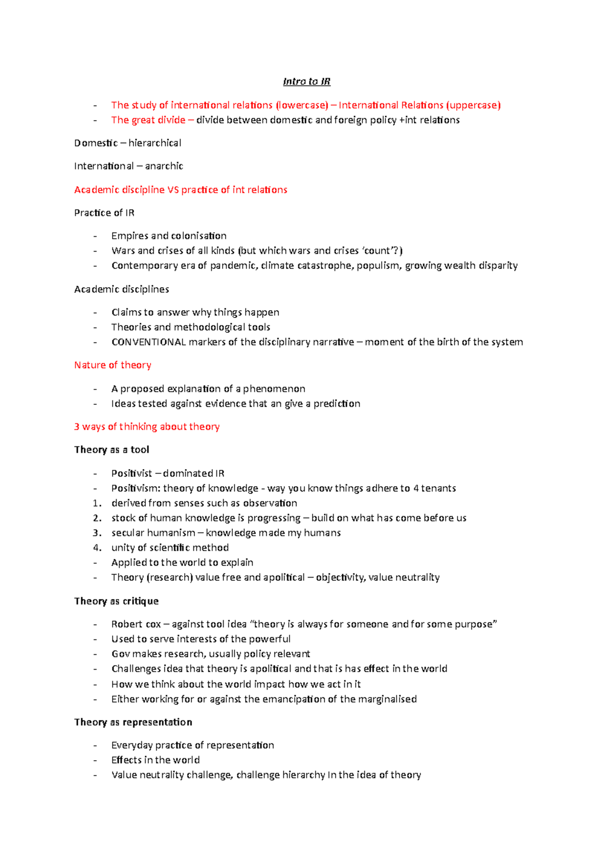 1 Introduction What is International Relations - Intro to IR The study ...