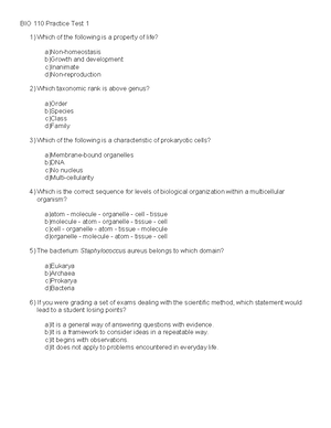 Biological Science 1 Bio 101 Study Guide Chapters 1-3 - All cells come ...