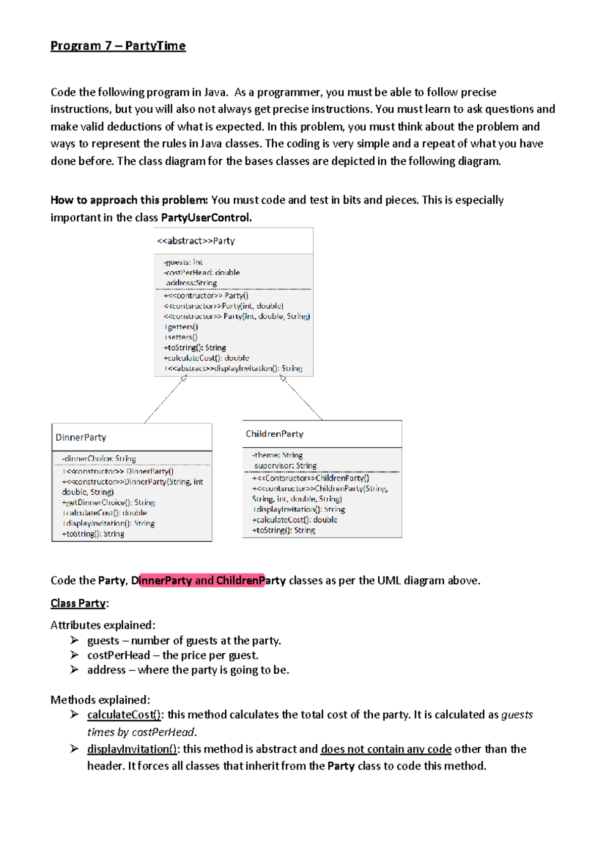 Program 7 Party Time Practise material for ADF1 students Program