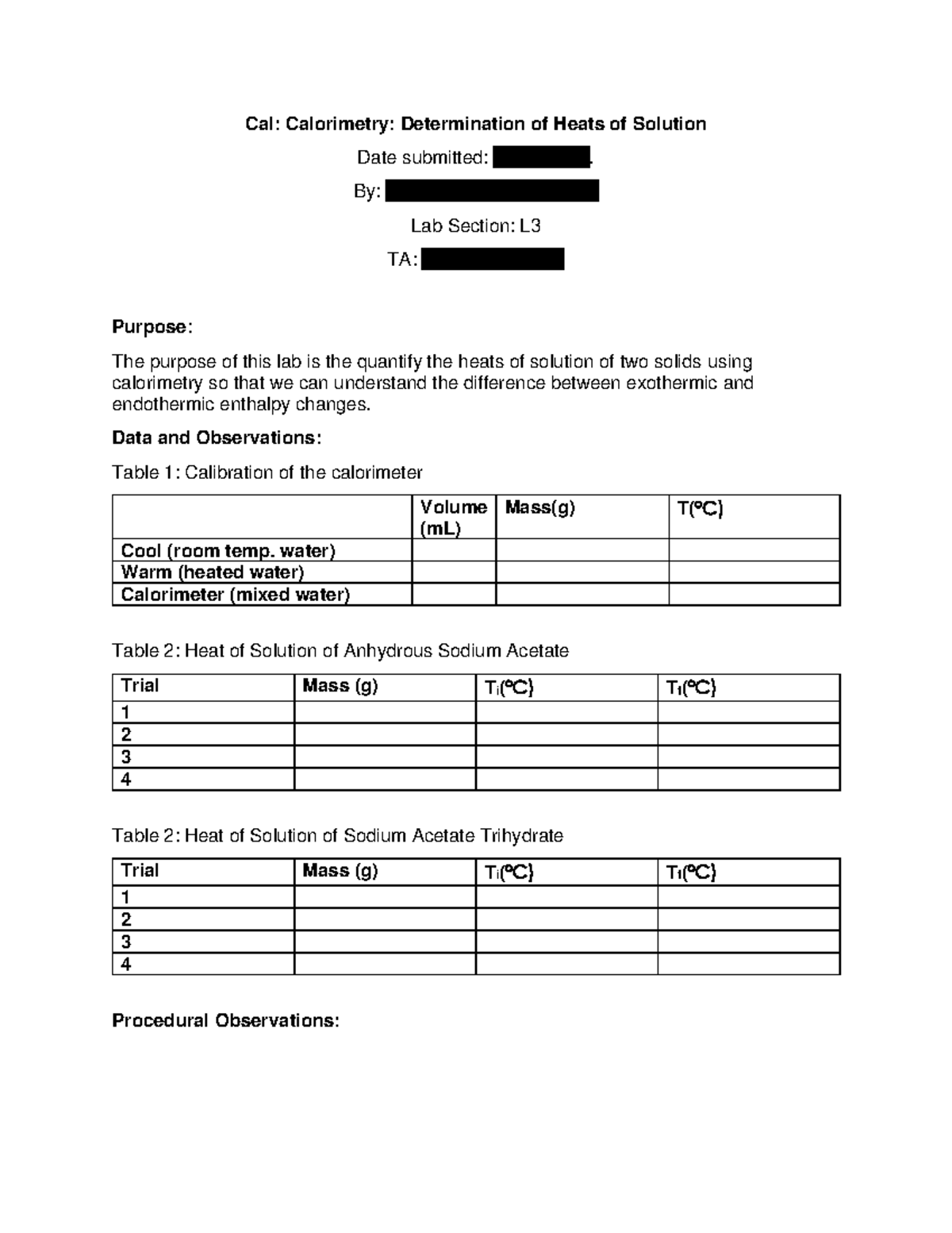 2023 Cal Pre-Lab - Pre-lab for Cal lab - Cal: Calorimetry ...