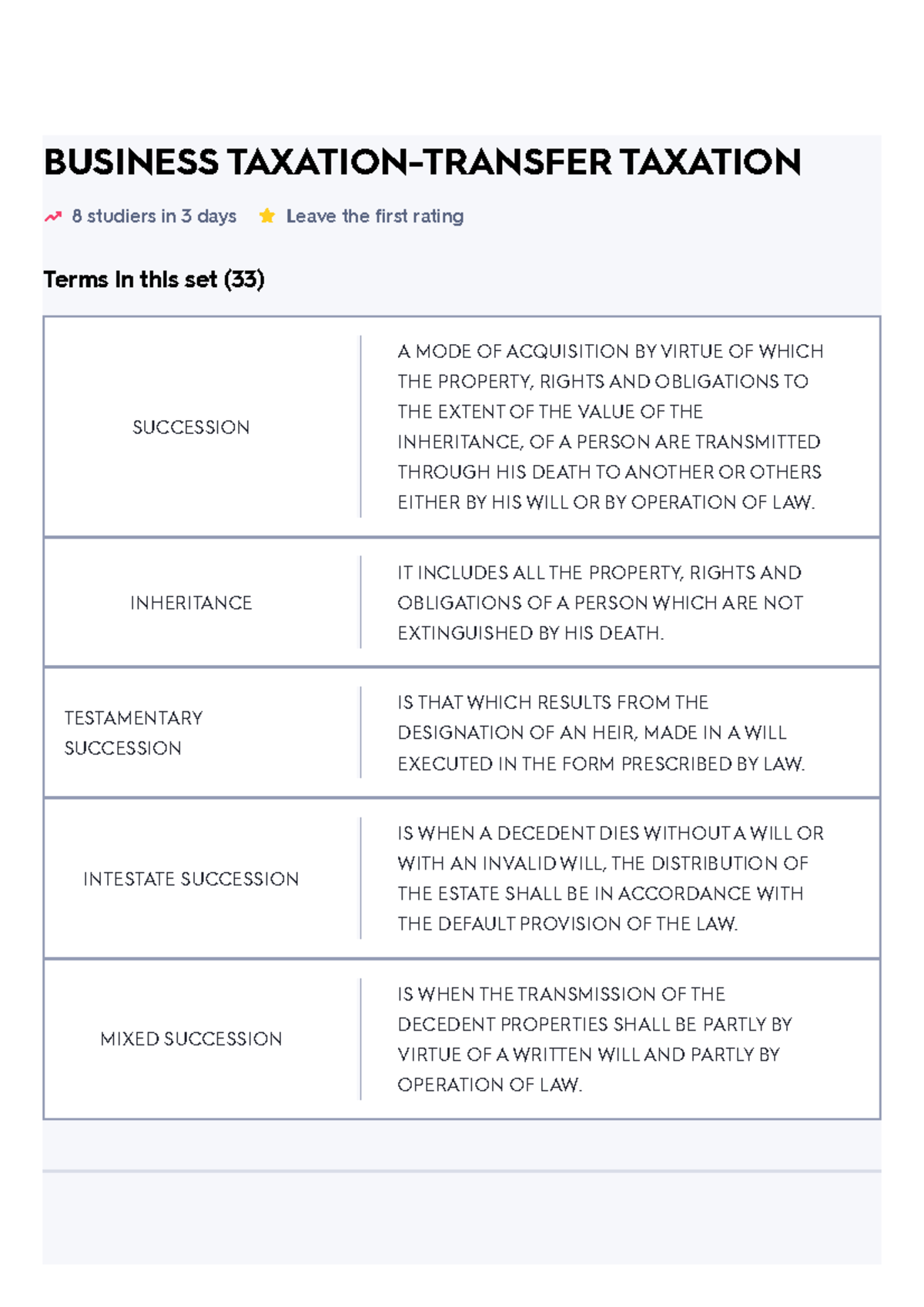 Business Taxation- Transfer Taxation Flashcards - BUSINESS TAXATION ...