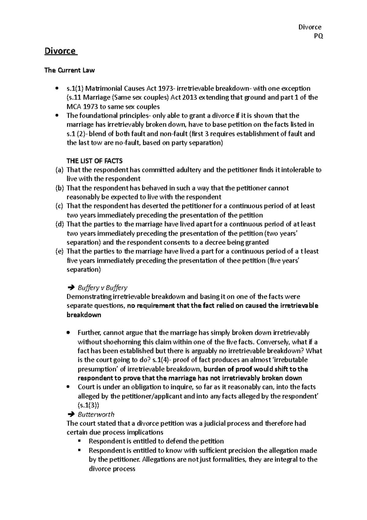 Divorce - afasd - Divorce PQ Divorce The Current Law s(1) Matrimonial ...