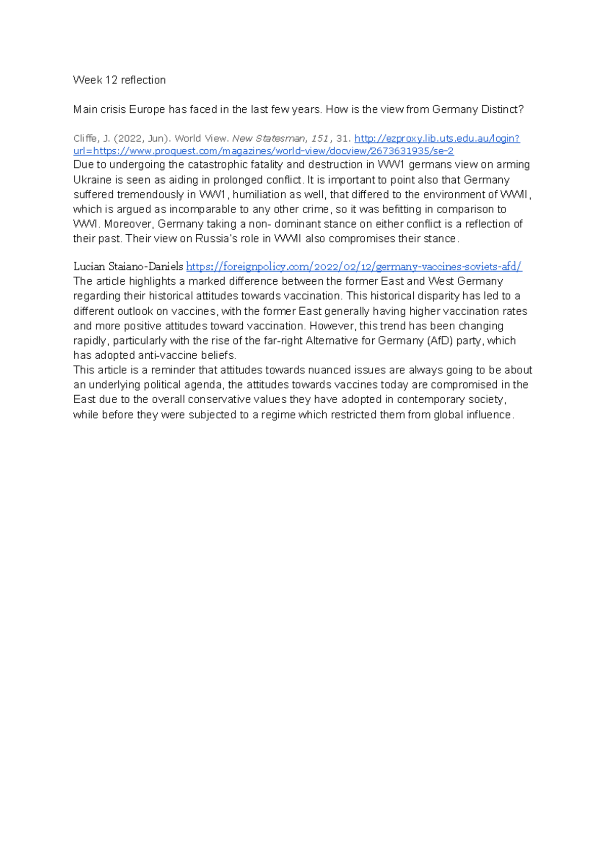 Week 12 reflection - Week 12 reflection Main crisis Europe has faced in ...