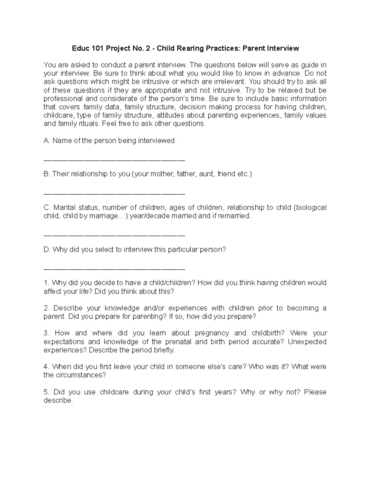Child-Rearing-Practices - Guide Questions - Educ 101 Project No. 2 ...