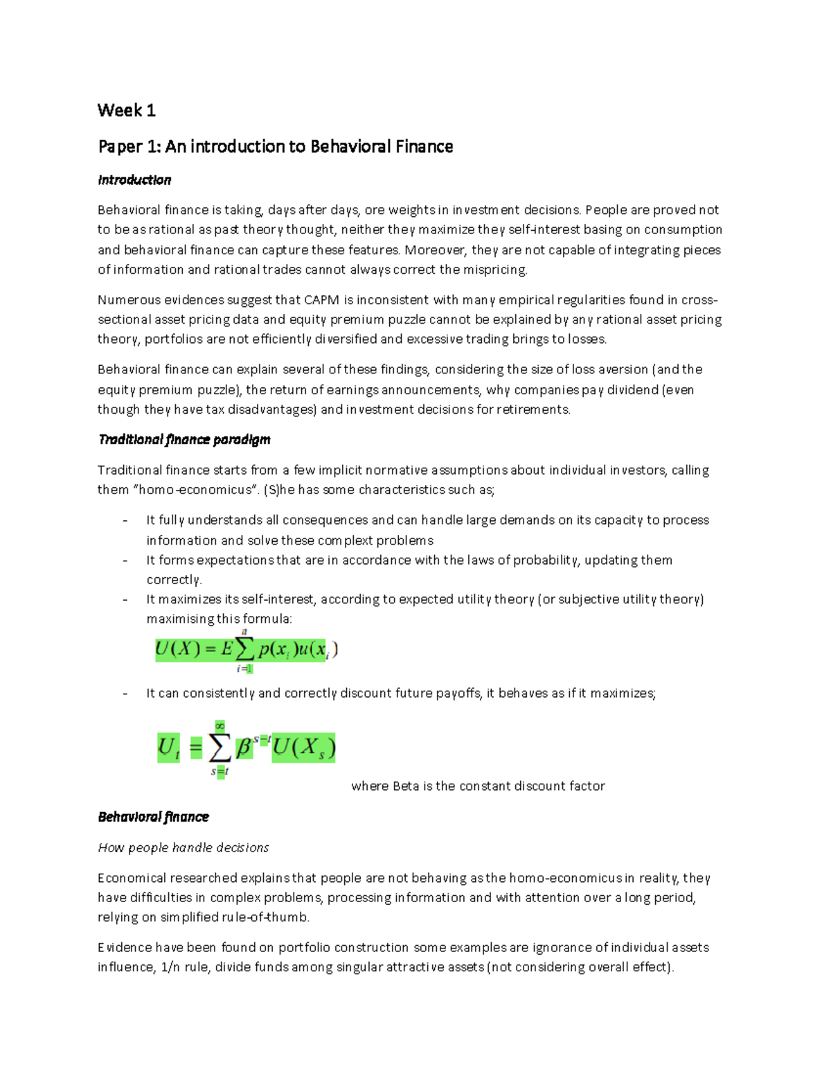 Introduction To Behavioral Finance - Week 1 Paper 1: An Introduction To ...