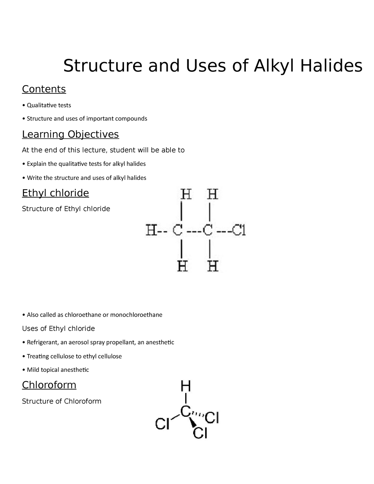 Chapter - 61 Structure And Uses Of Alkyl Halides - Structure And Uses ...