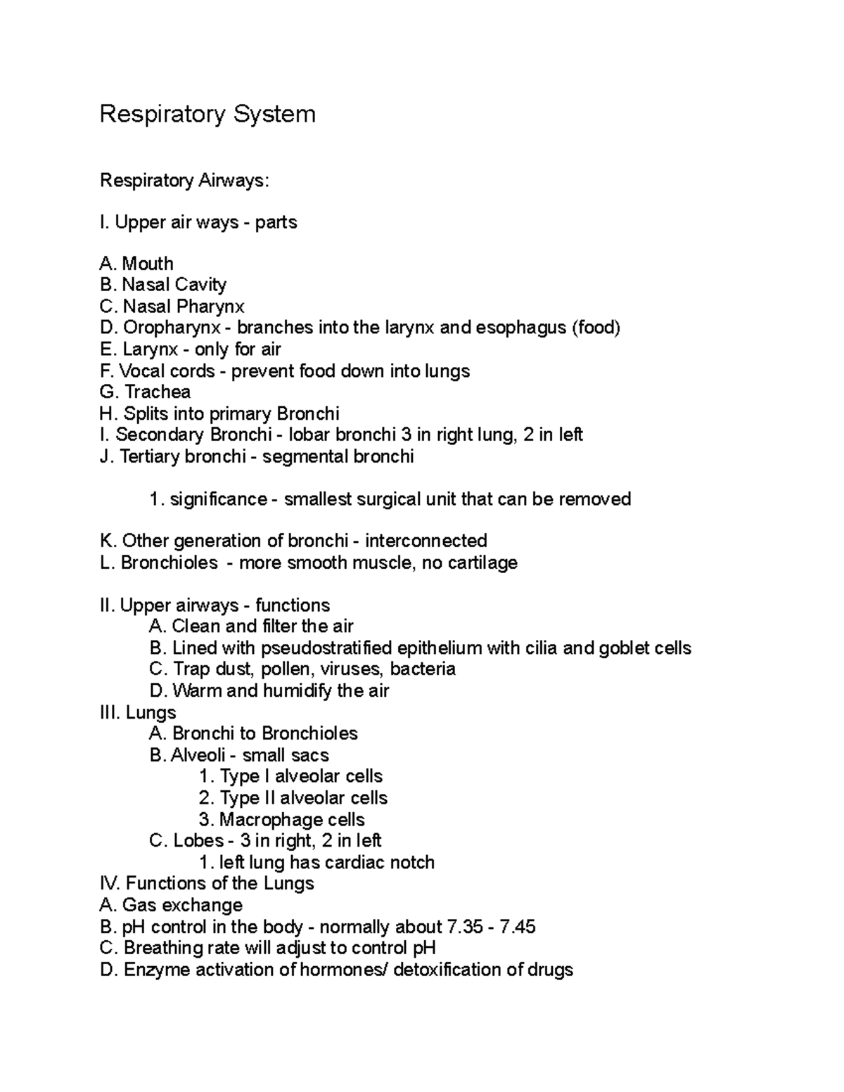 Respriatory System - Respiratory System Respiratory Airways: I. Upper ...