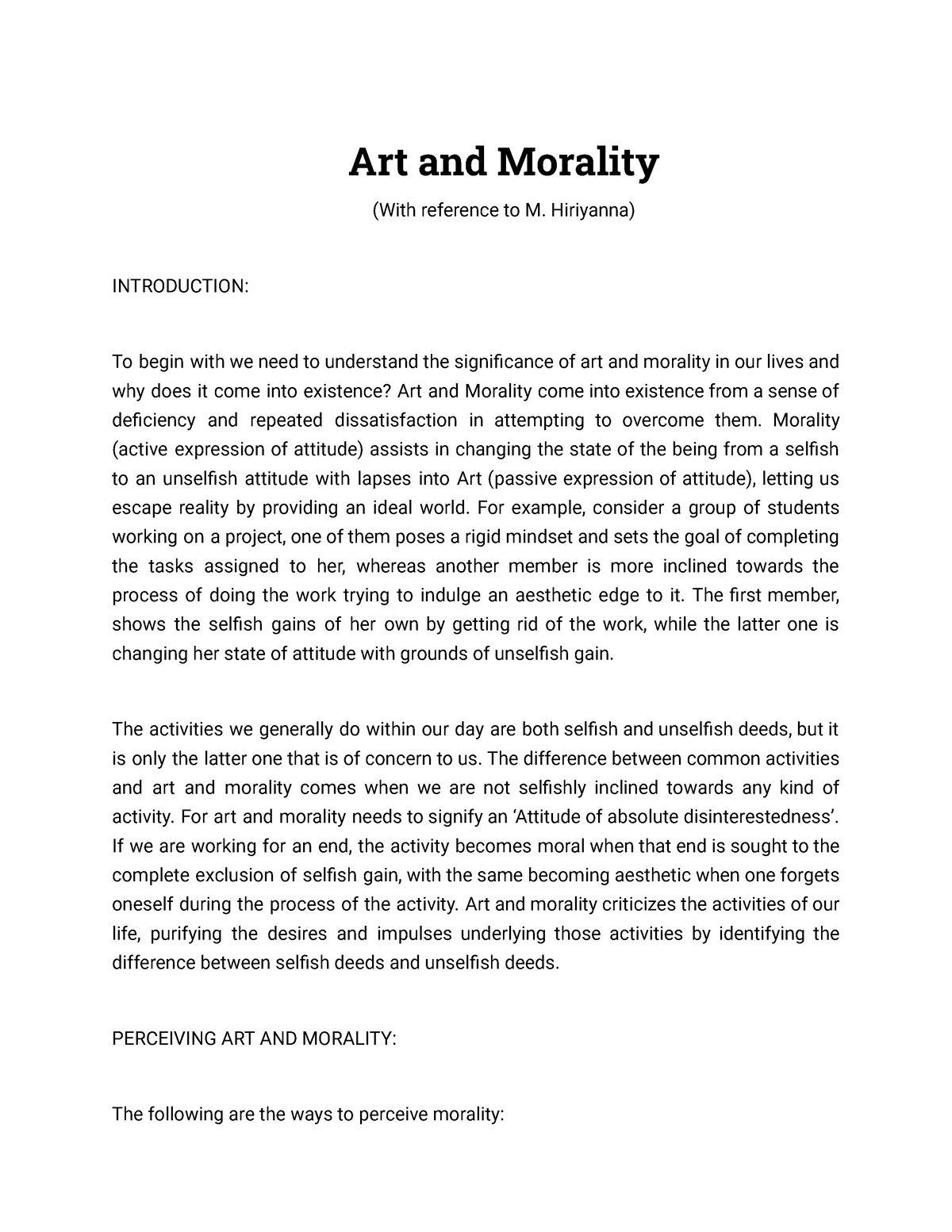 essay on art and morality