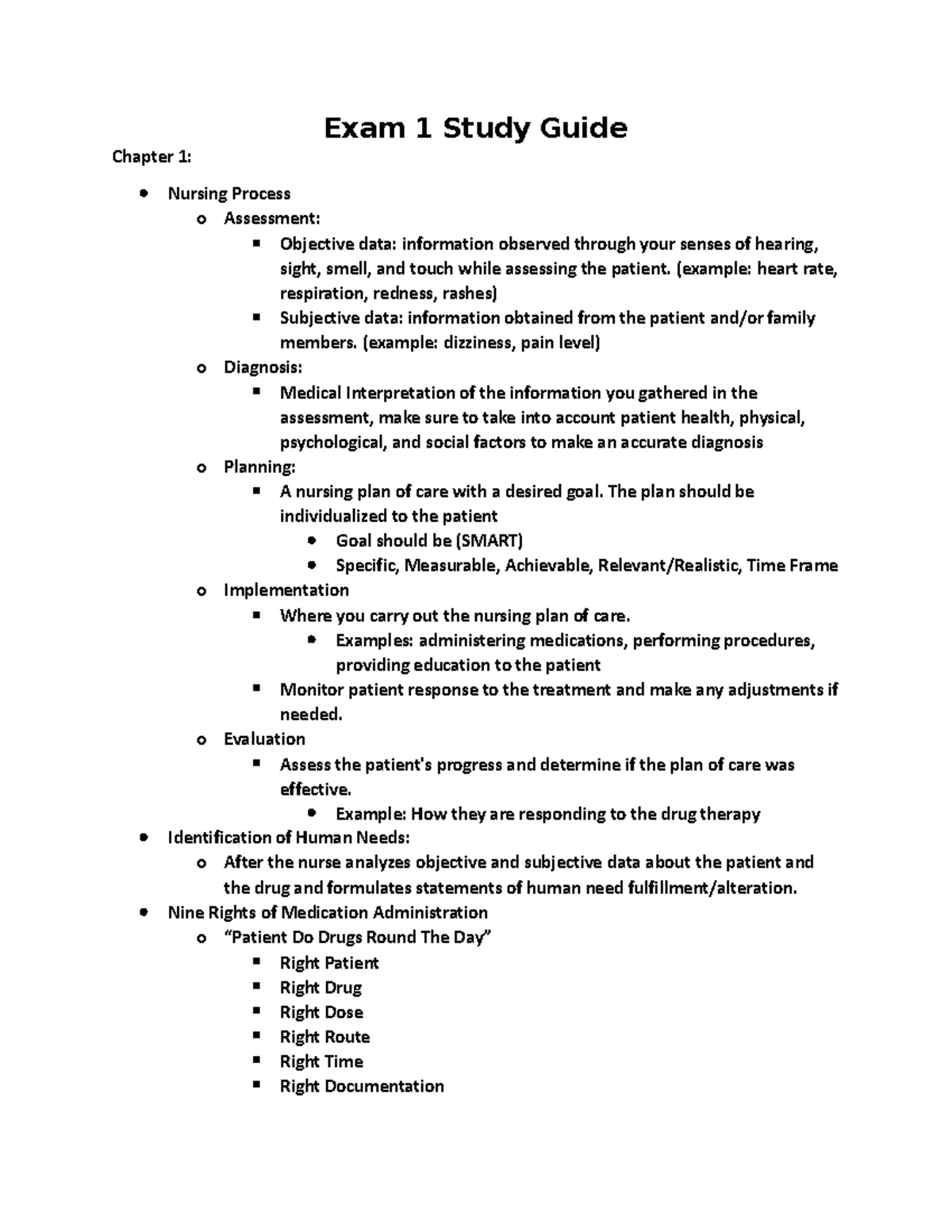 Exam 1 Study Guide - cover 1-6 chapter - Pharmacology - Exam 1 Study ...