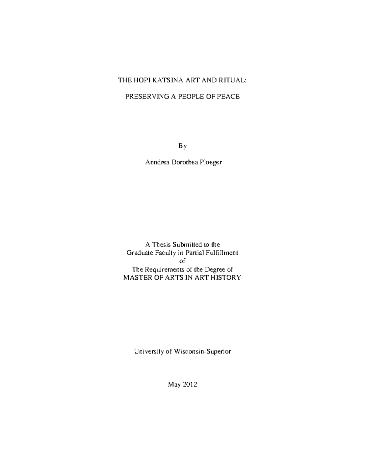 MA Art History Thesis Anndrea Ploeger THE HOPI KATSINA ART AND RITUAL