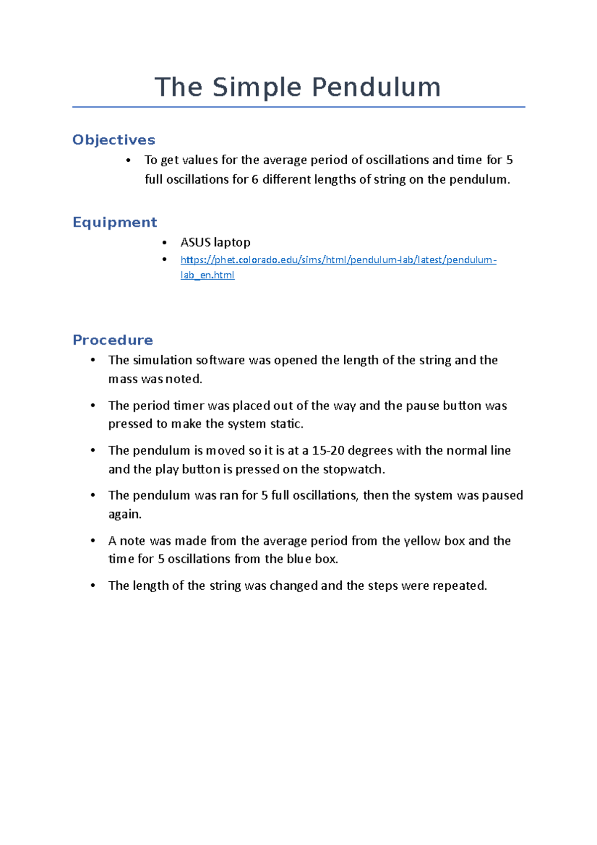 The single pendulum - The Simple Pendulum Objectives To get values for ...
