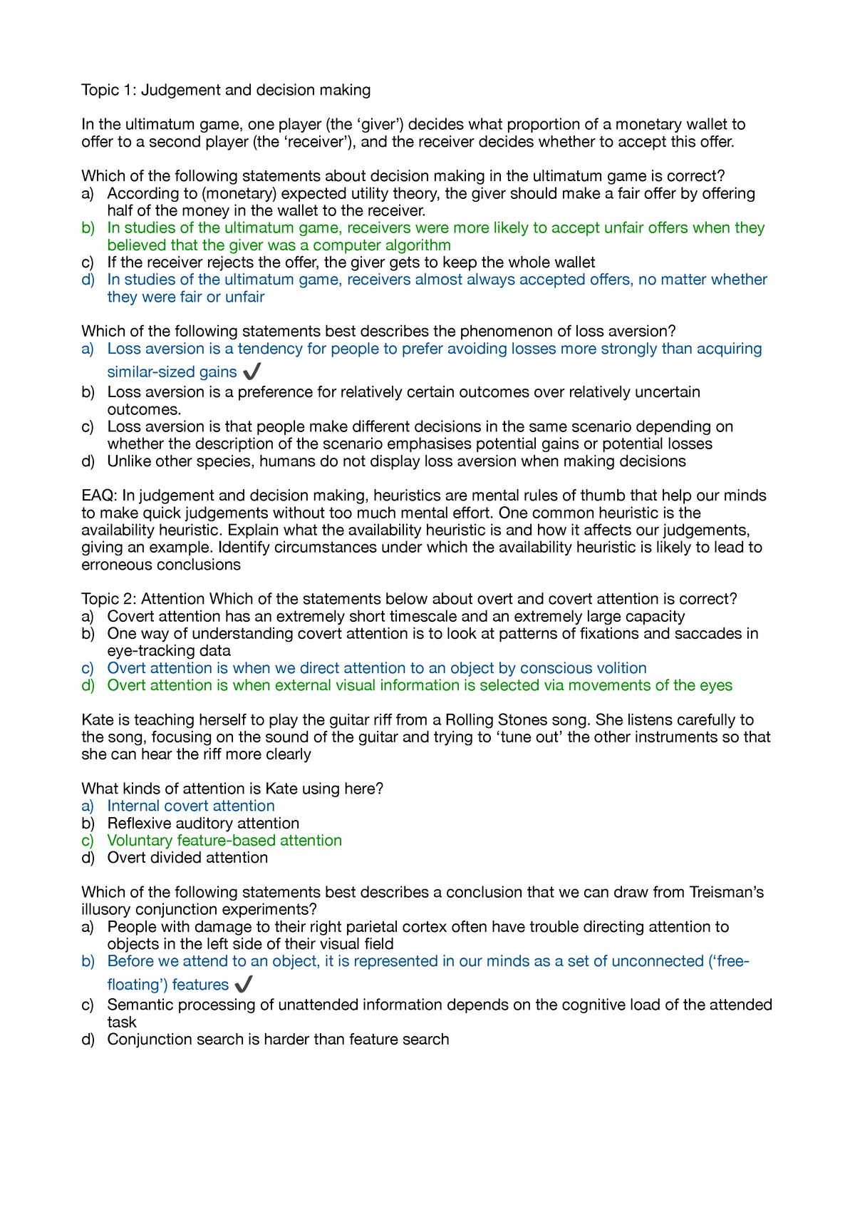 Practice exam questions MC and EAQ's - Topic 1: Judgement and decision ...